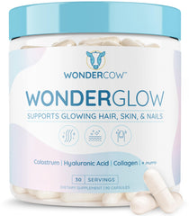 WonderCow WonderGlow bottle front promoting healthier hair and glowing skin