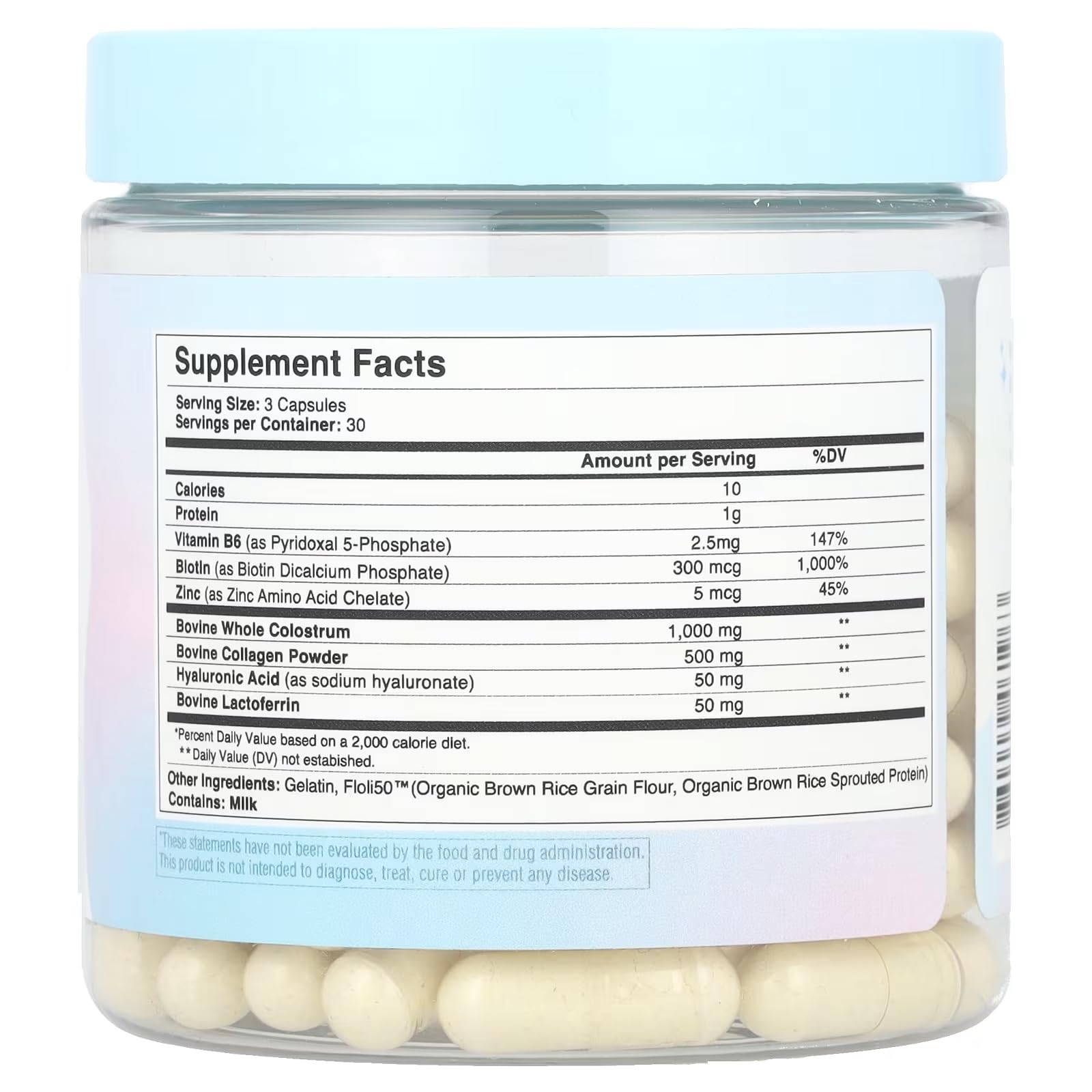 WonderCow WonderGlow nutrition facts panel showing vitamin-rich formula