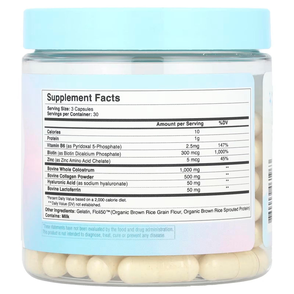WonderCow WonderGlow nutrition facts panel showing vitamin-rich formula