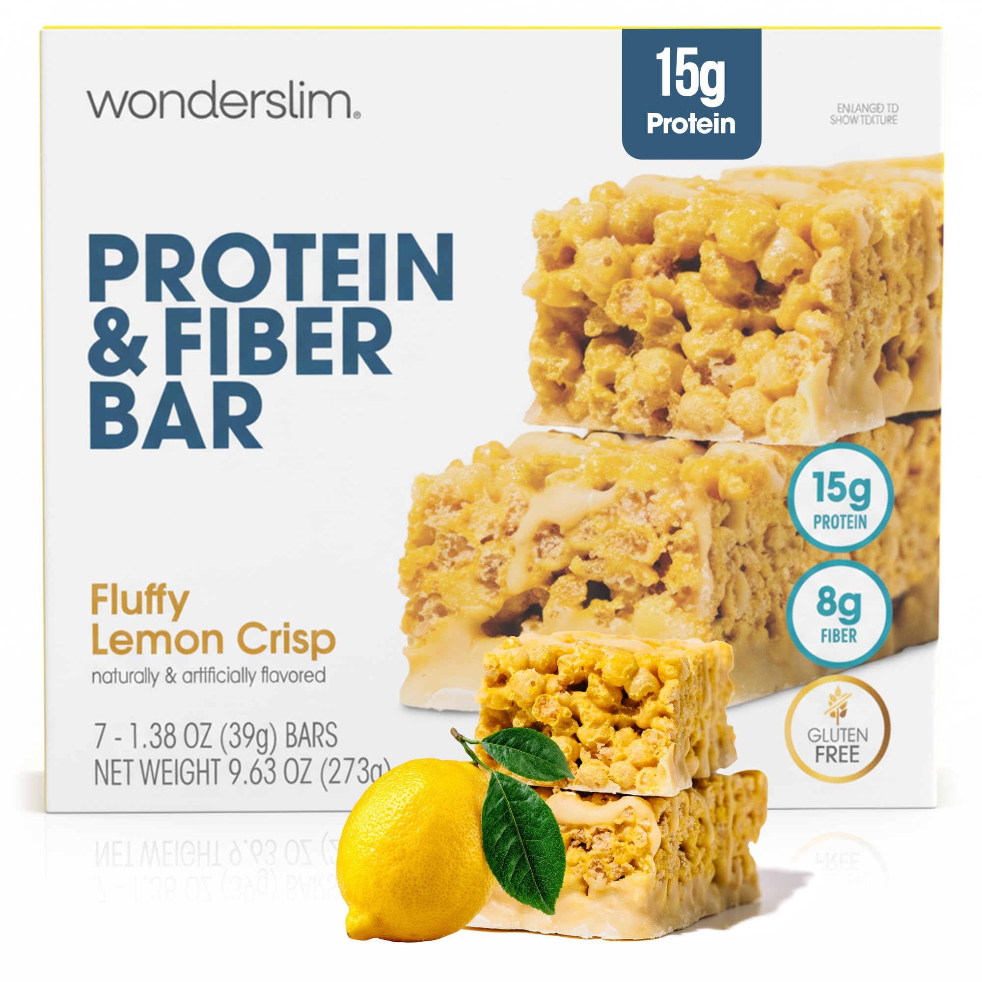 WonderSlim High Fiber Bar Lemon Crisp pack showcases a convenient, high-protein on-the-go option.