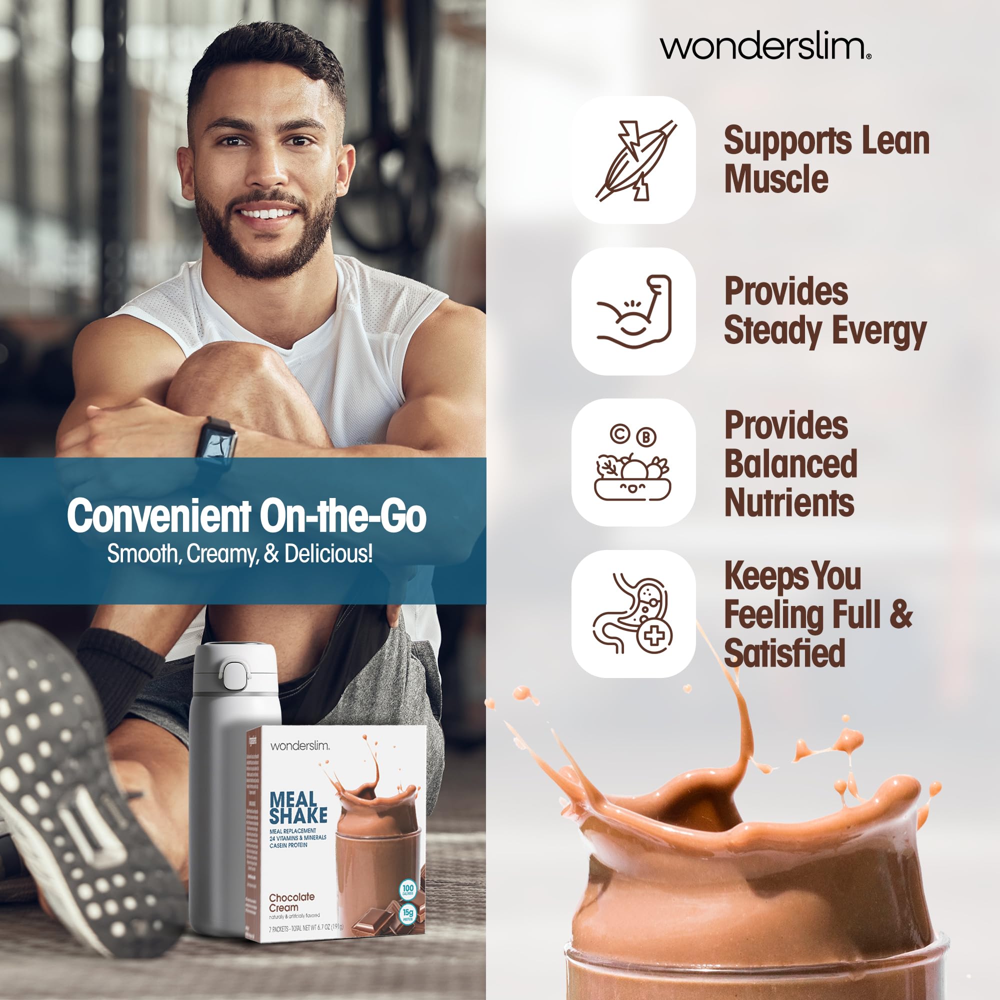 Ingredient list shows protein and vitamins in WonderSlim shake