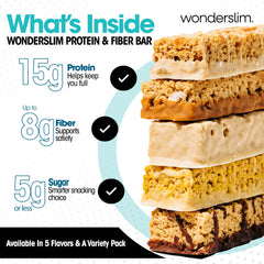 WonderSlim nutrition panel shows 15g protein and up to 8g fiber.