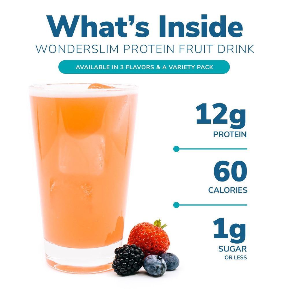 WonderSlim packaging front shows 60 calories and 1g sugar.