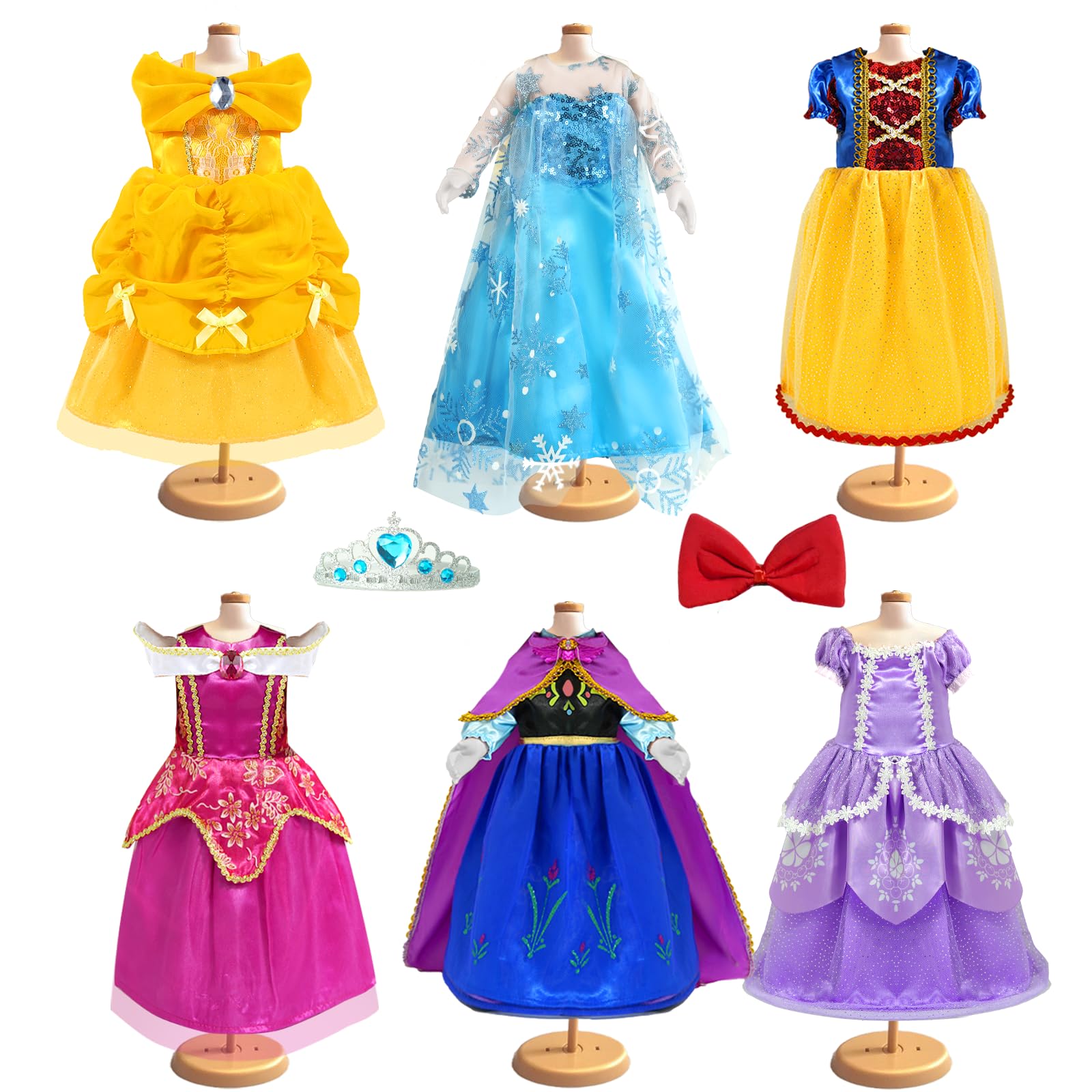 WONDOLL six-piece princess dresses with tiaras enabling versatile role-play