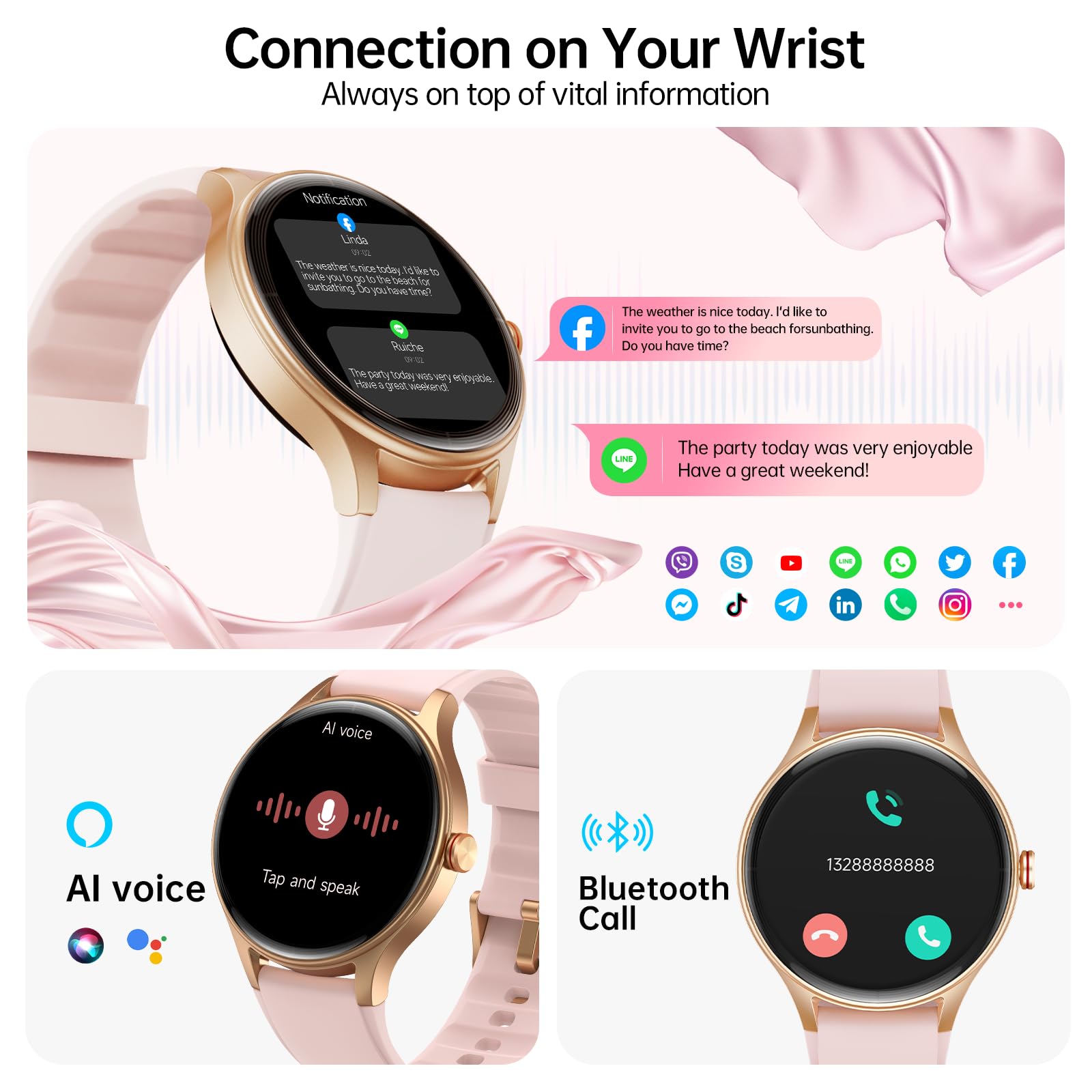 WONELIGO pink silicone band offers comfortable all-day wear