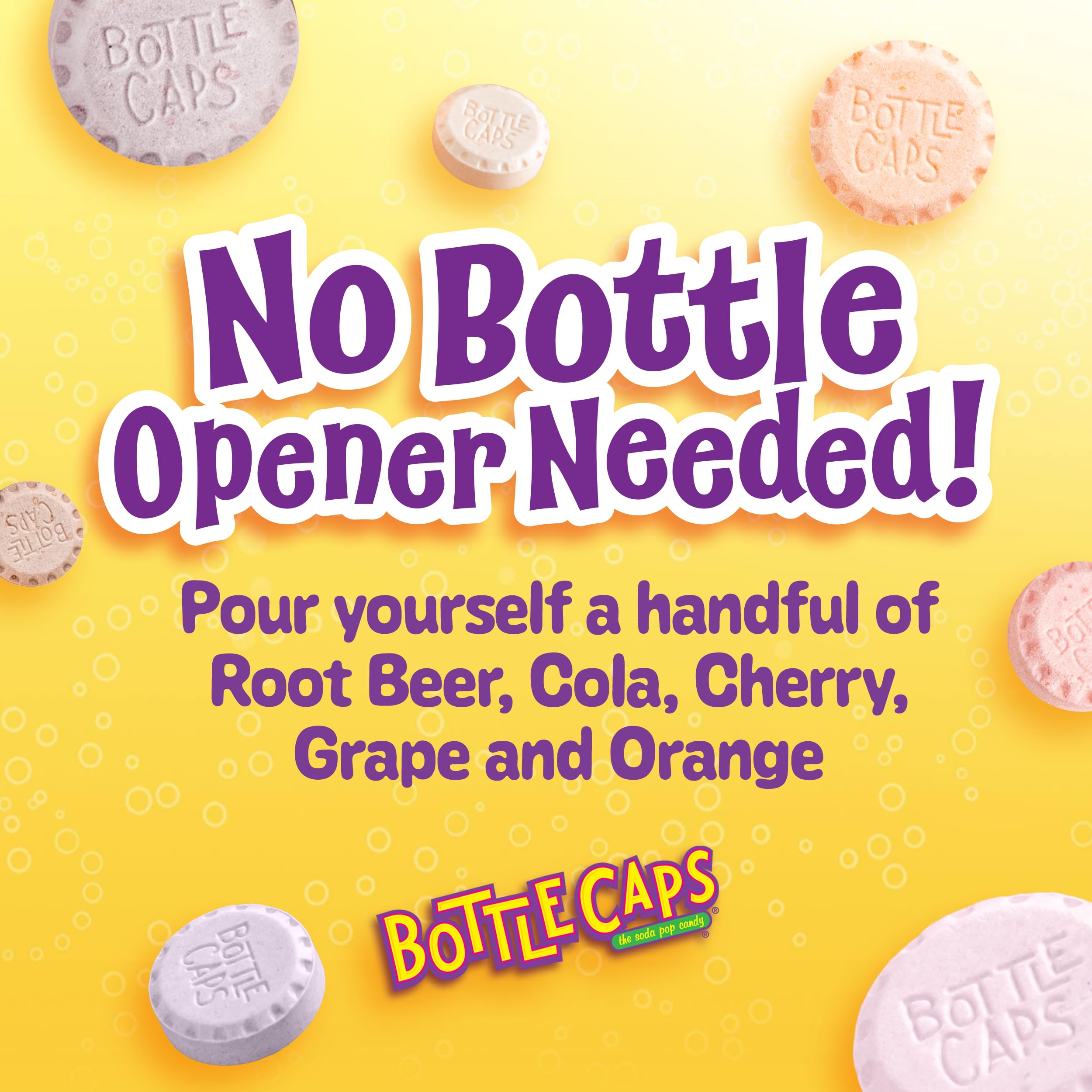 Wonka Bottle Caps fizz texture capture sparkling sensation that pairs well with movie nights.