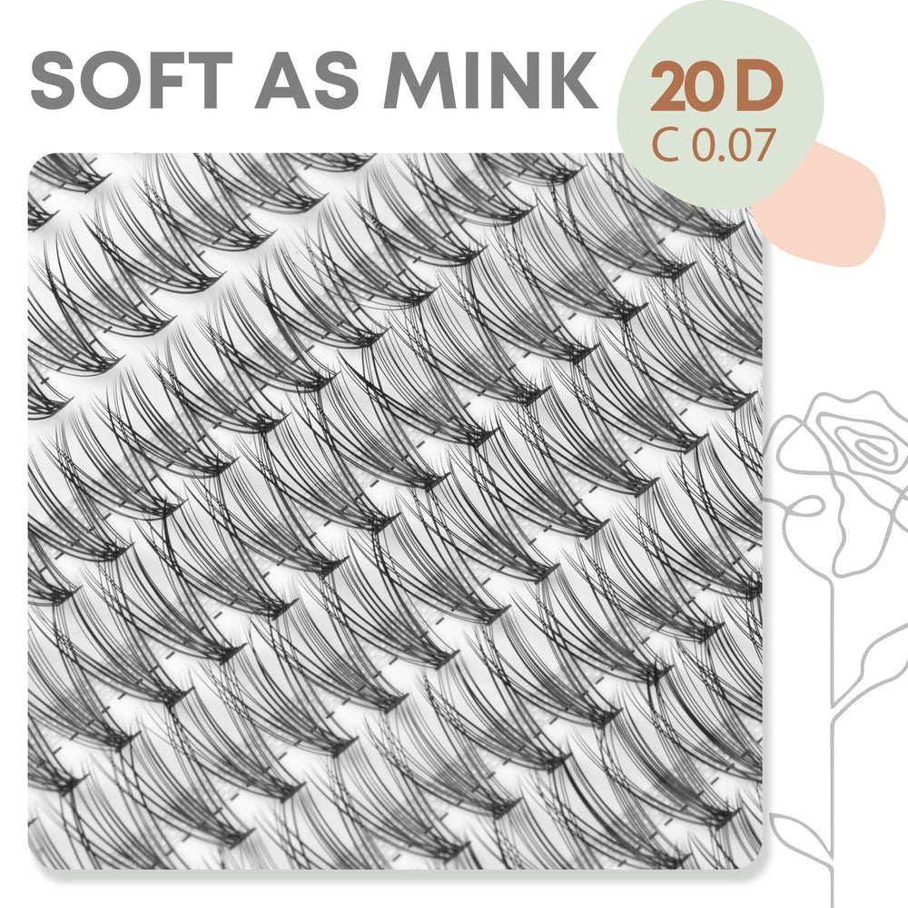 WONSIS 20D lash clusters with mixed 10-14 mm lengths for customizable eye shapes.