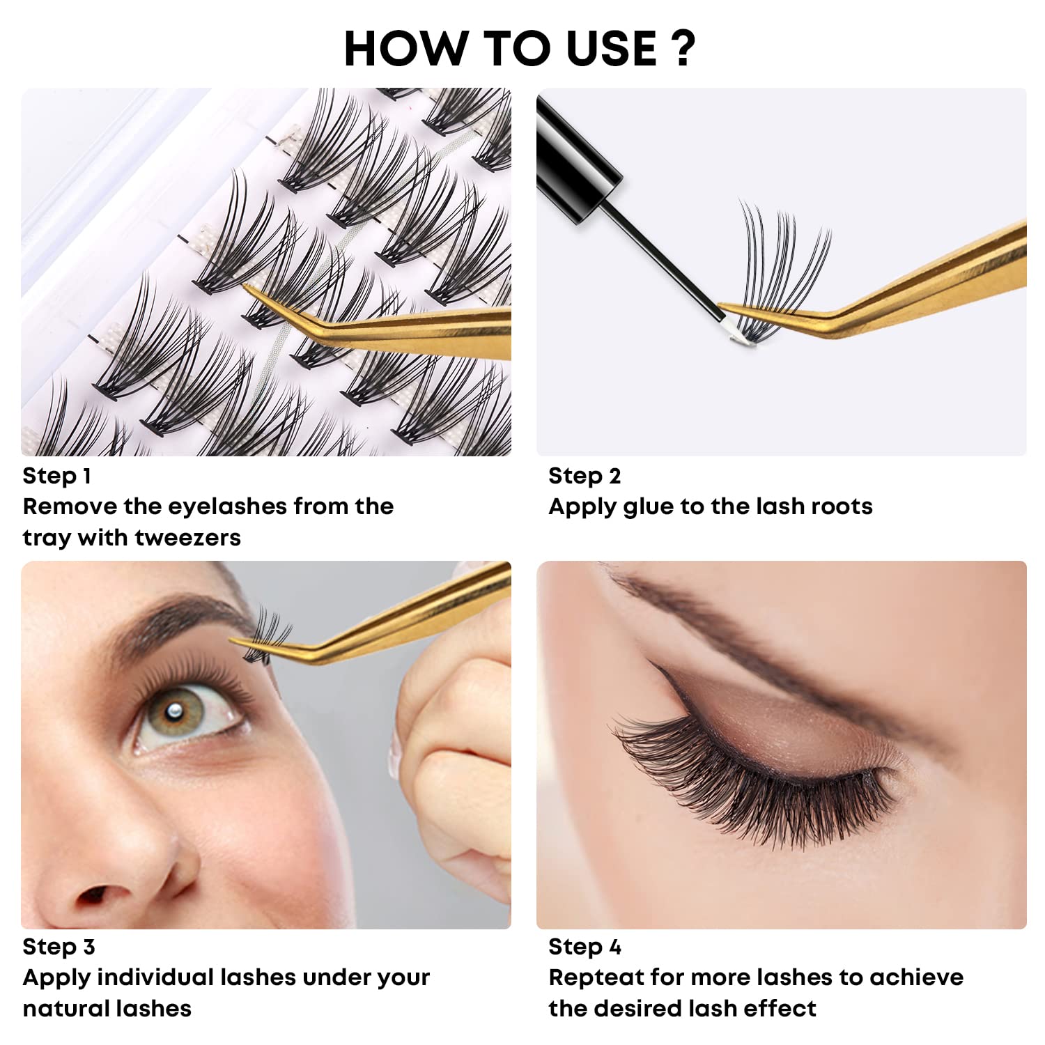 WONSIS 20D lash clusters on the eye provide a natural daily look.