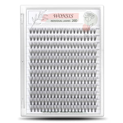 WONSIS 20D lash clusters pack closeup shows lightweight fibers for natural volume.