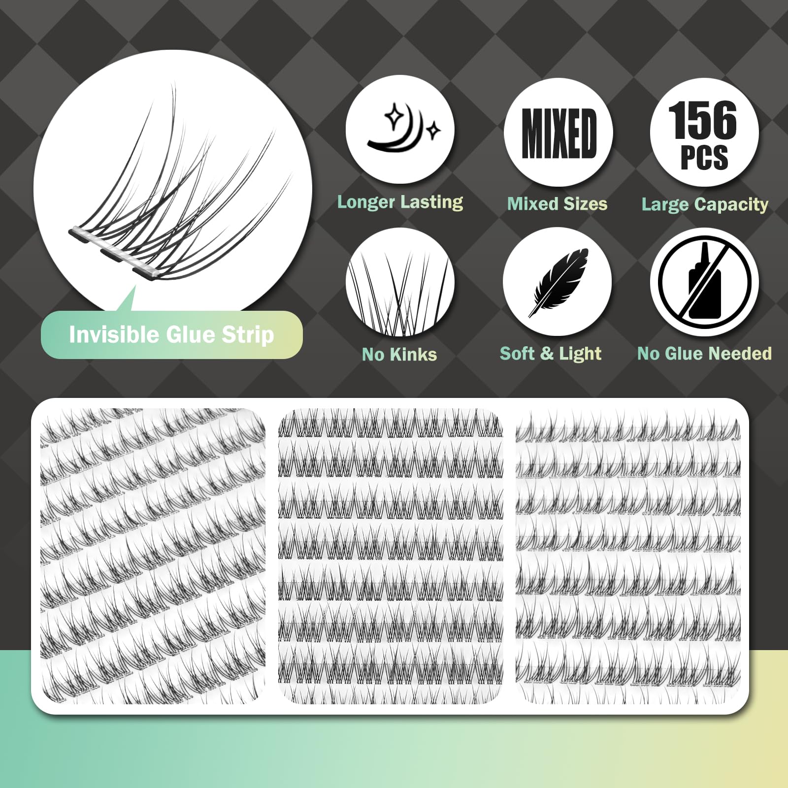 WONSIS no-glue lashes pre-glued illustrate easy, eye-skin friendly wear.