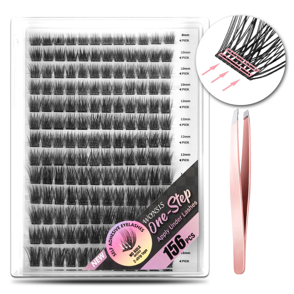 WONSIS self-adhesive eyelashes with 156 clusters for versatile daily looks
