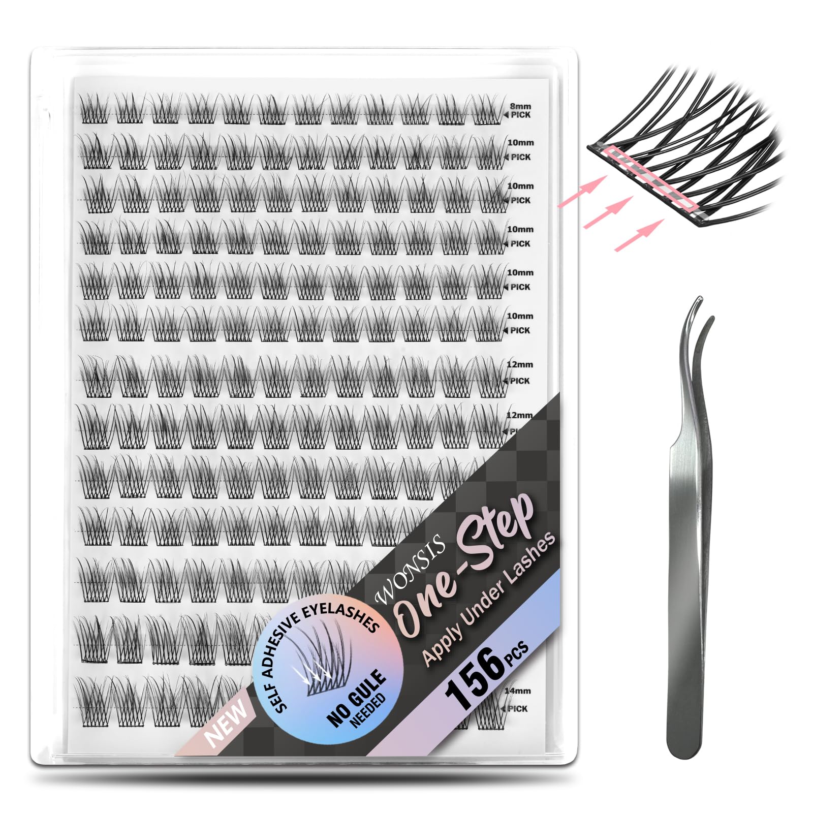 WONSIS self-adhesive eyelashes box front for easy glue-free application.