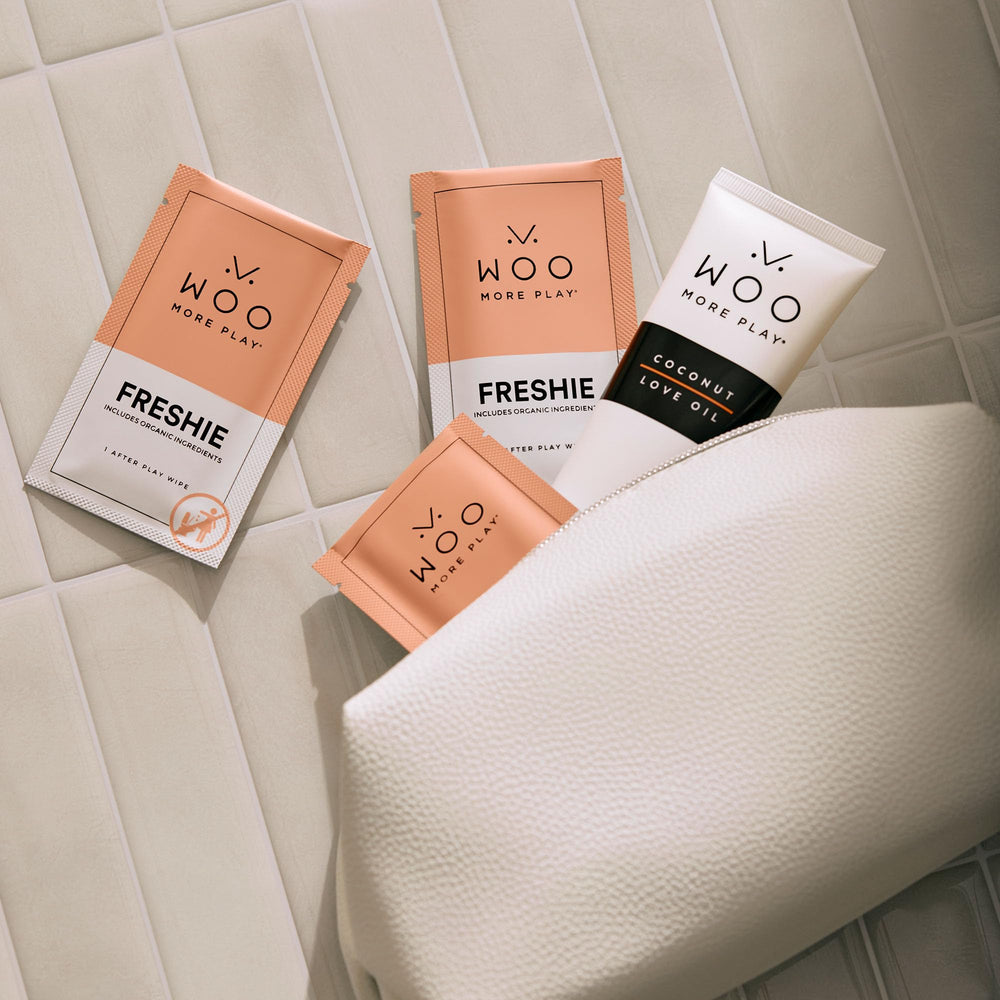 Woo More Play Freshies vegan cruelty-free seal on packaging for ethical choice.
