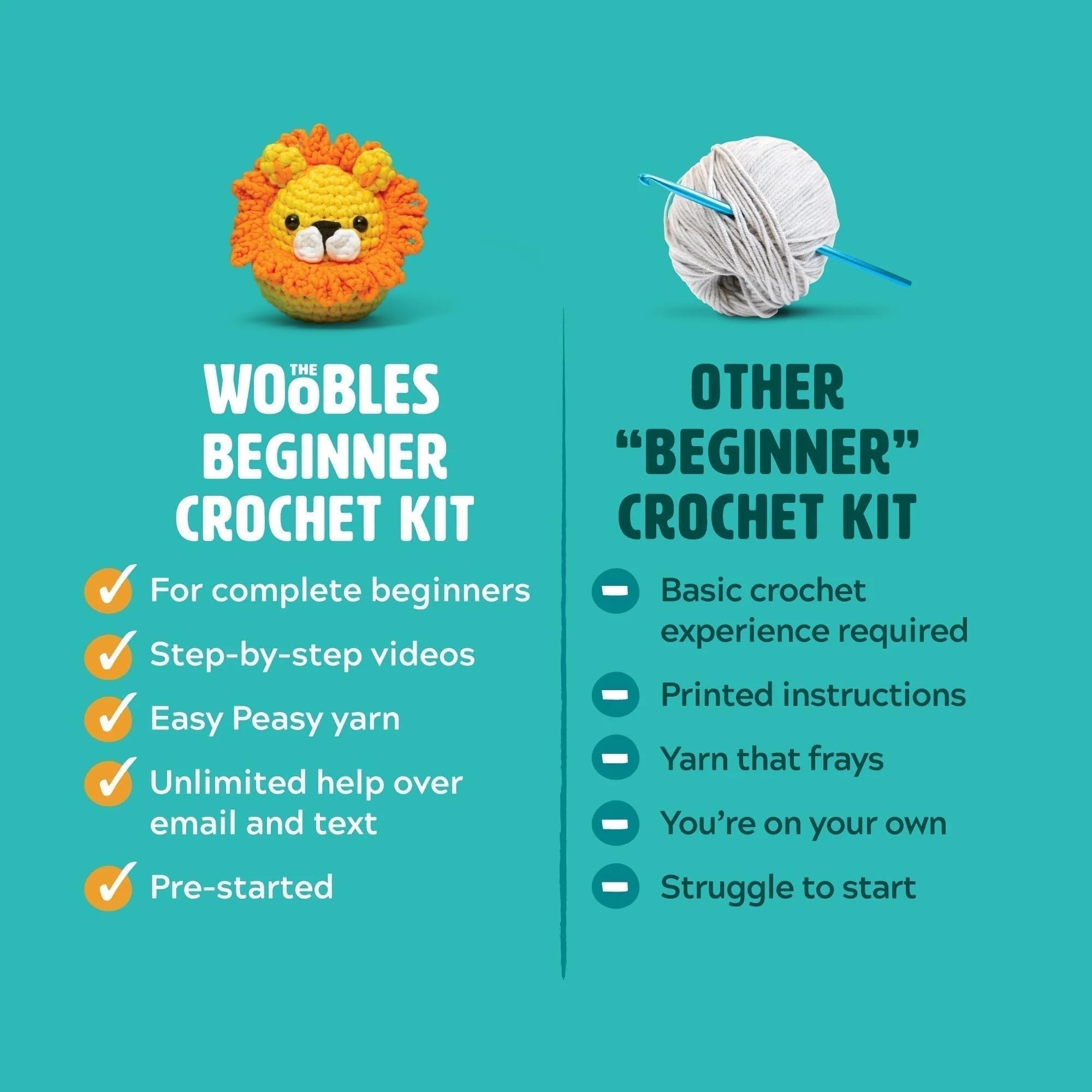 The Woobles stitch closeup: see crisp, visible stitches for confident beginner progress.