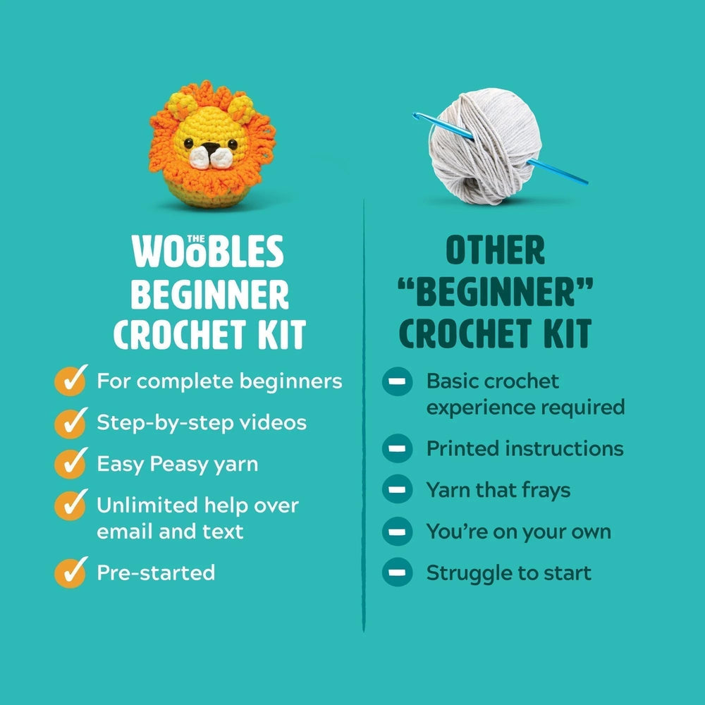 The Woobles stitch closeup: see crisp, visible stitches for confident beginner progress.
