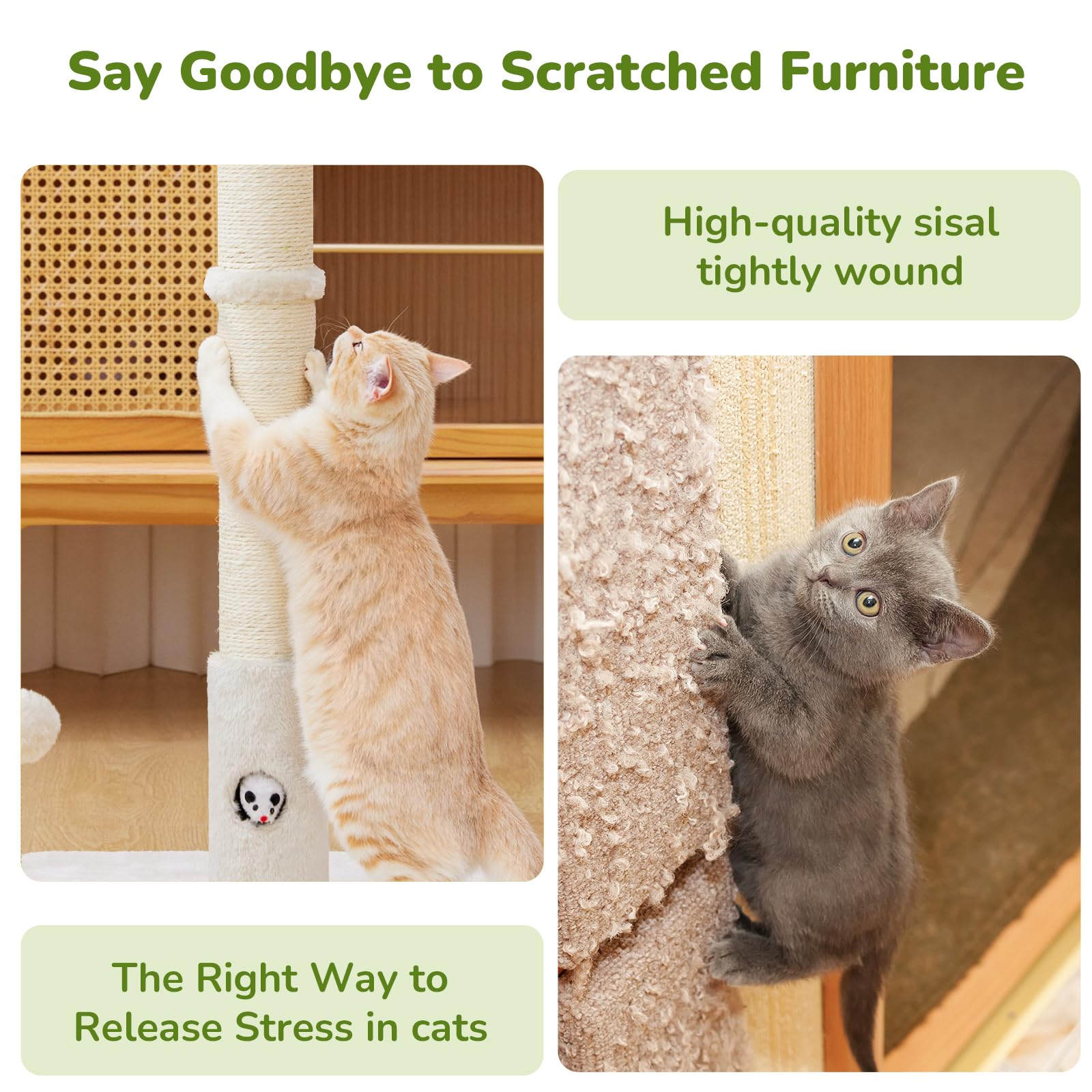 Woochpet post features two hanging toys to boost playtime