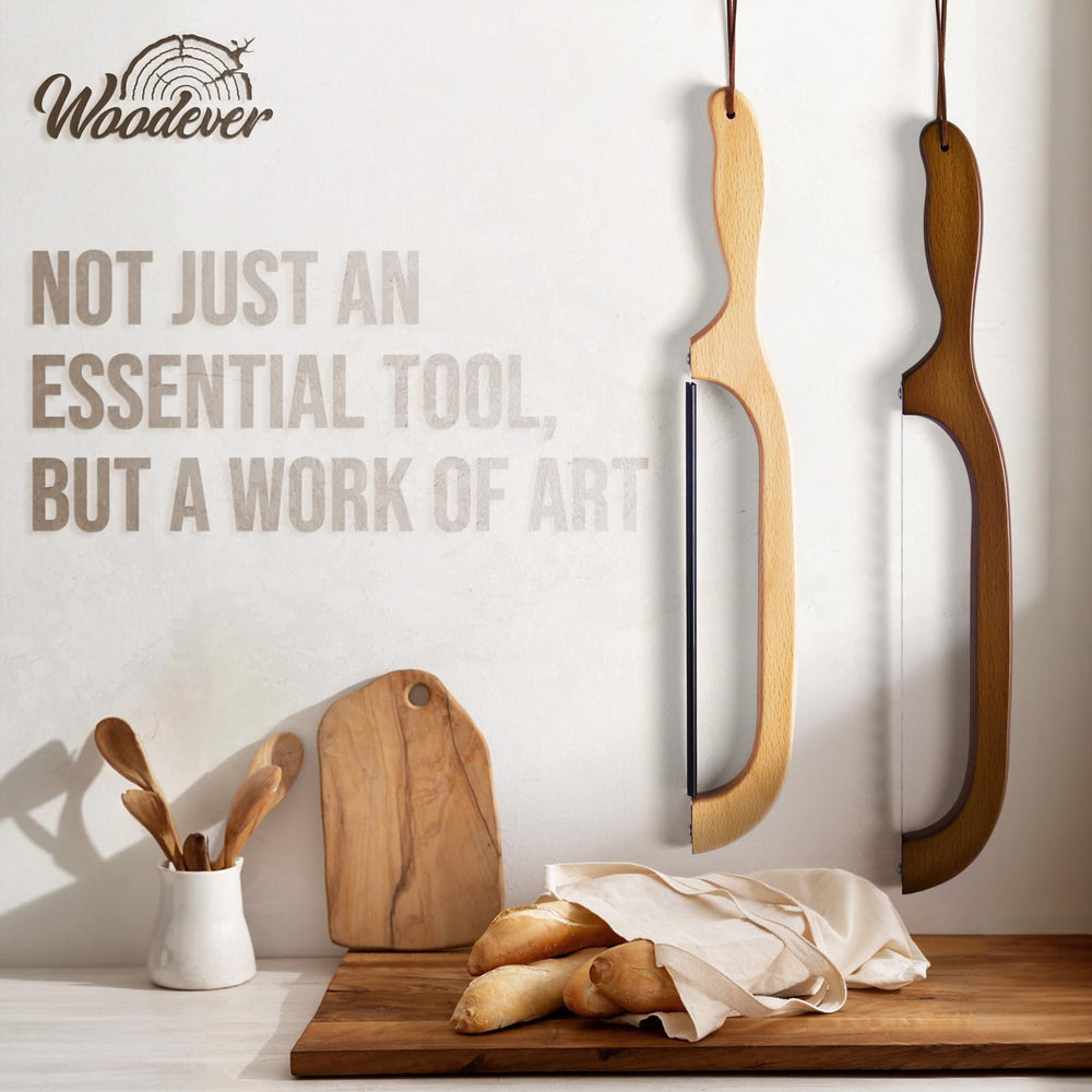 Woodever bagels and baguettes slicer handles crust with even cuts.