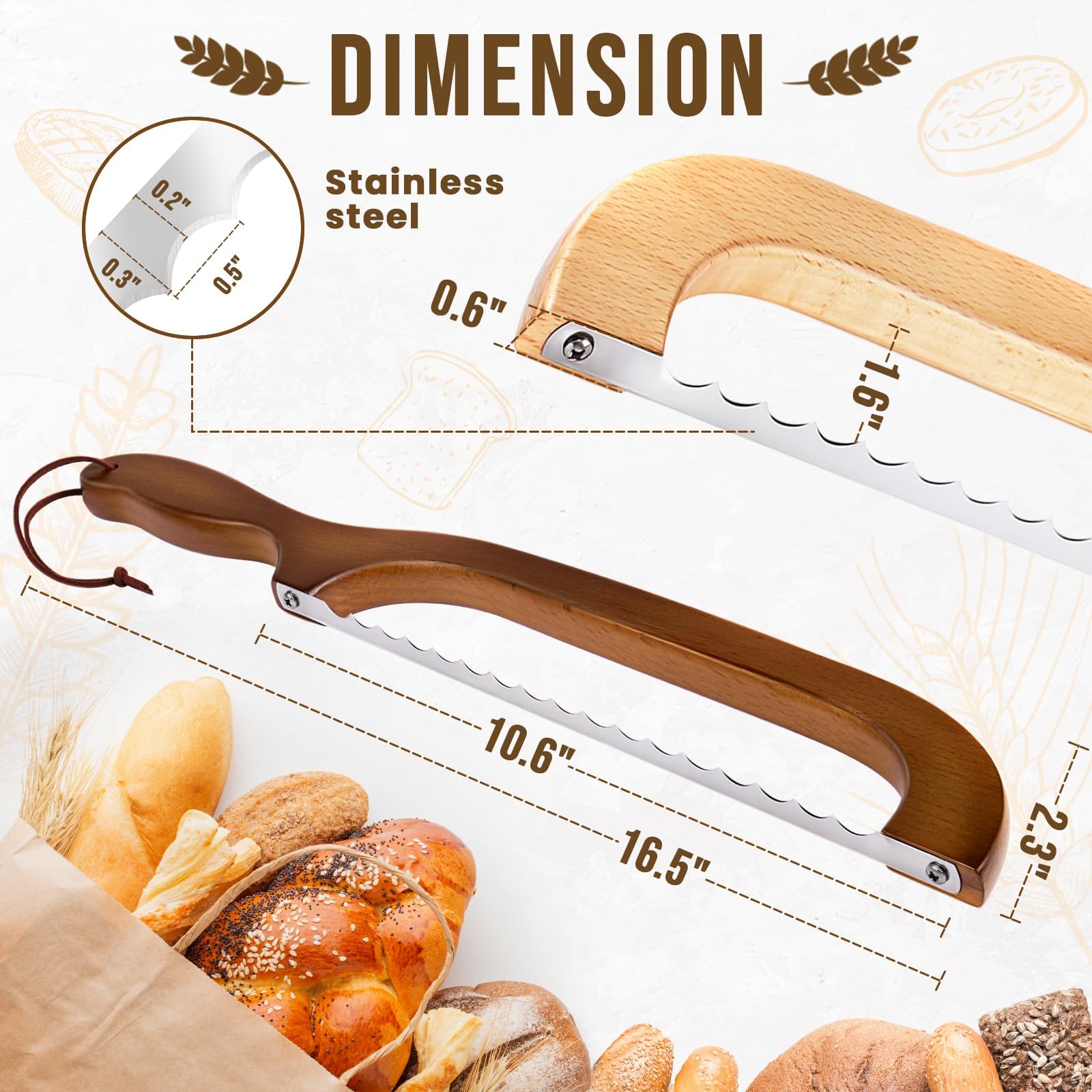 Woodever bread knife features ergonomic cherry wood handle for comfortable use.