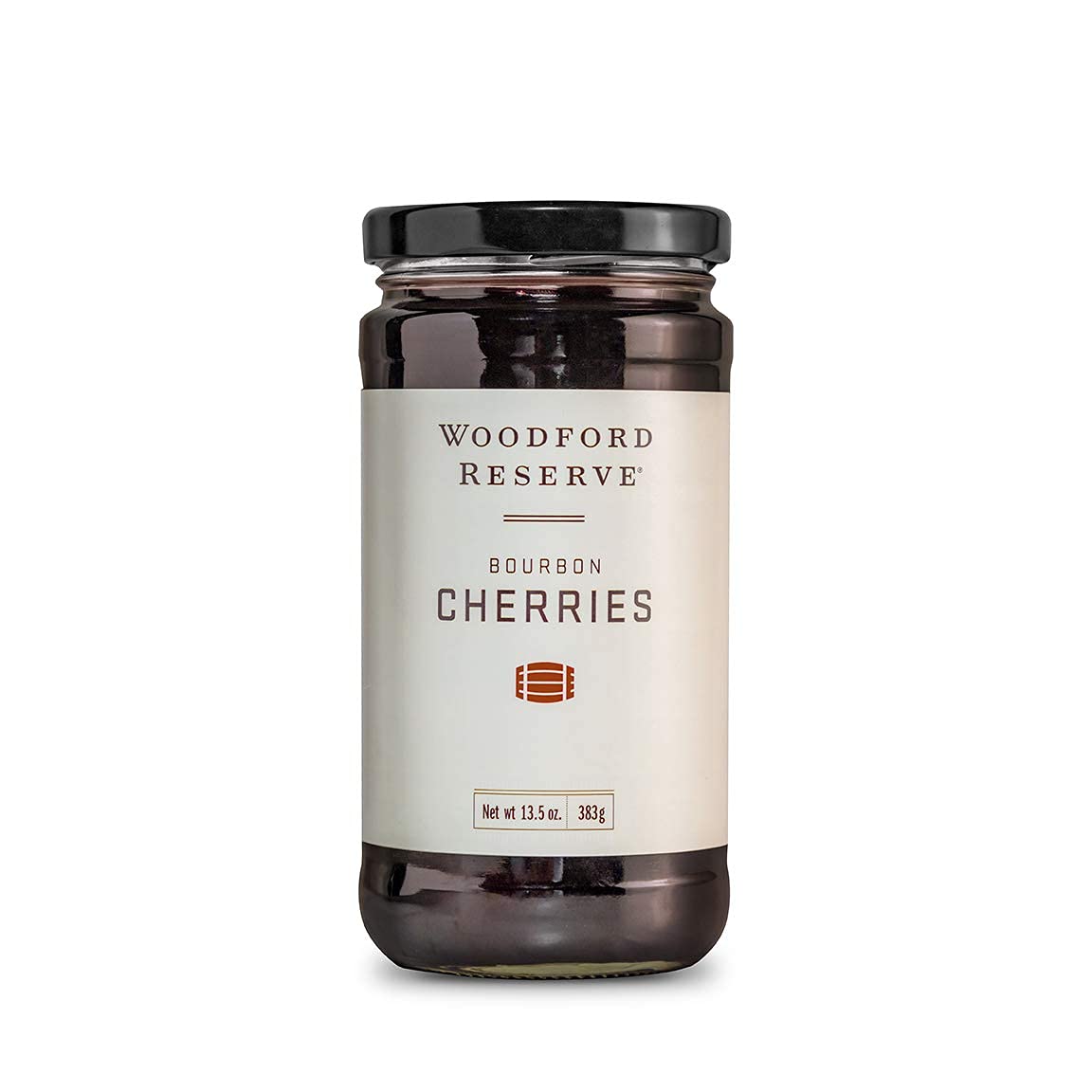 Woodford Reserve Bourbon Cherries jar for cocktail garnish and dessert pairing.