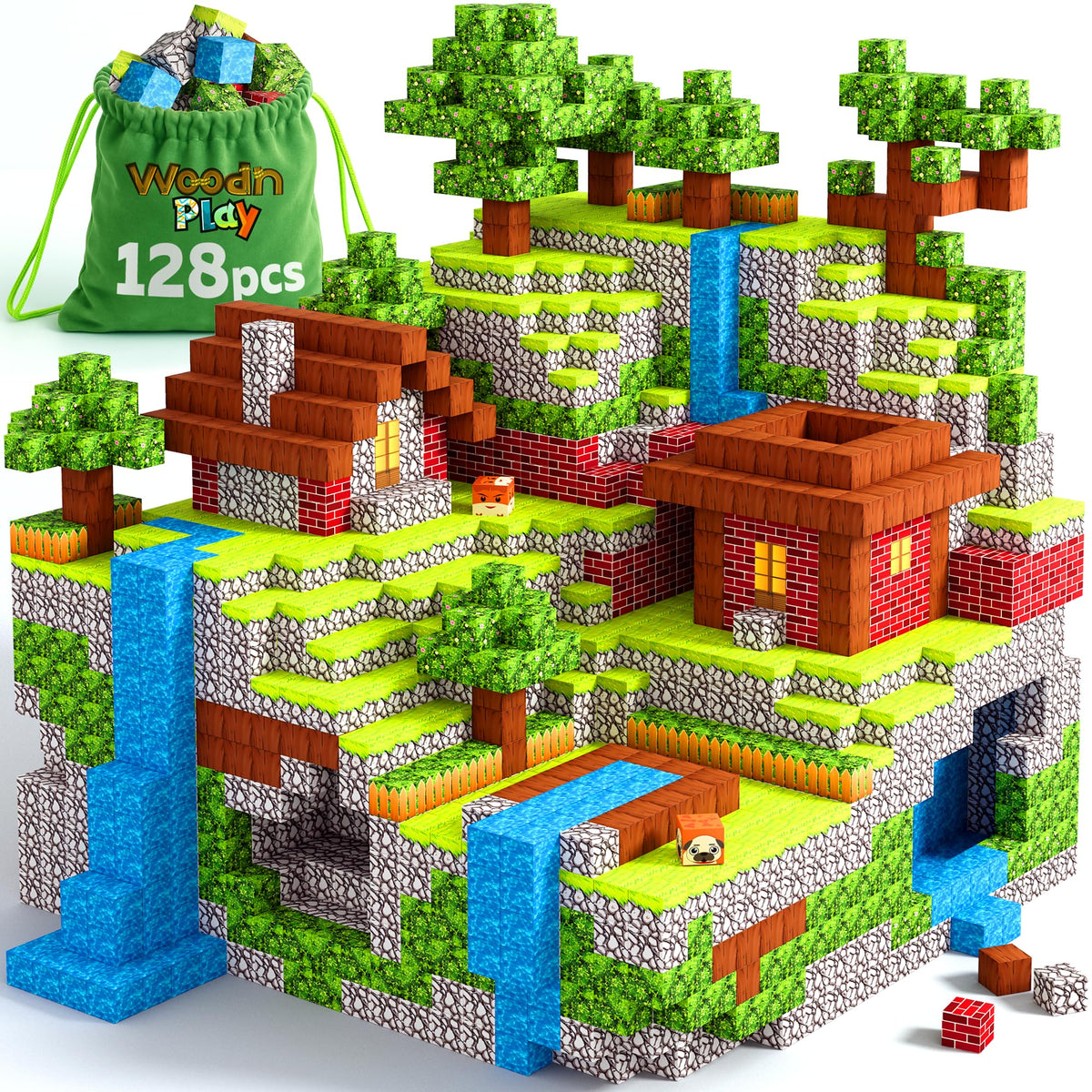 WoodnPlay magnetic blocks 128pcs for assembly play boosts imagination and motor skills