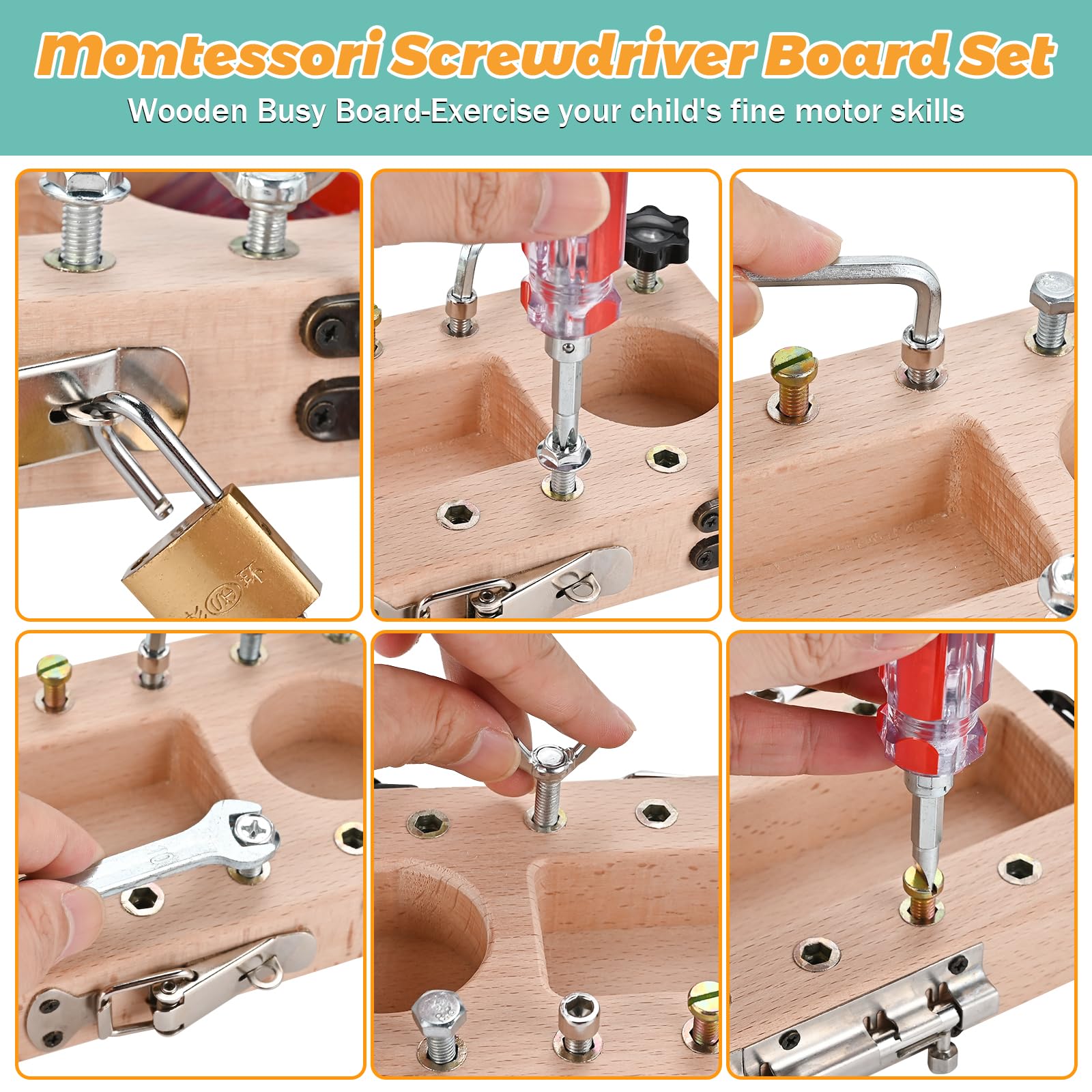 WoodTrove toddler busy board compact, travel-friendly design.