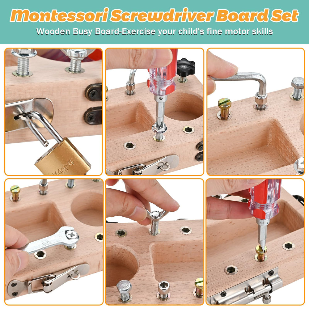 WoodTrove toddler busy board compact, travel-friendly design.