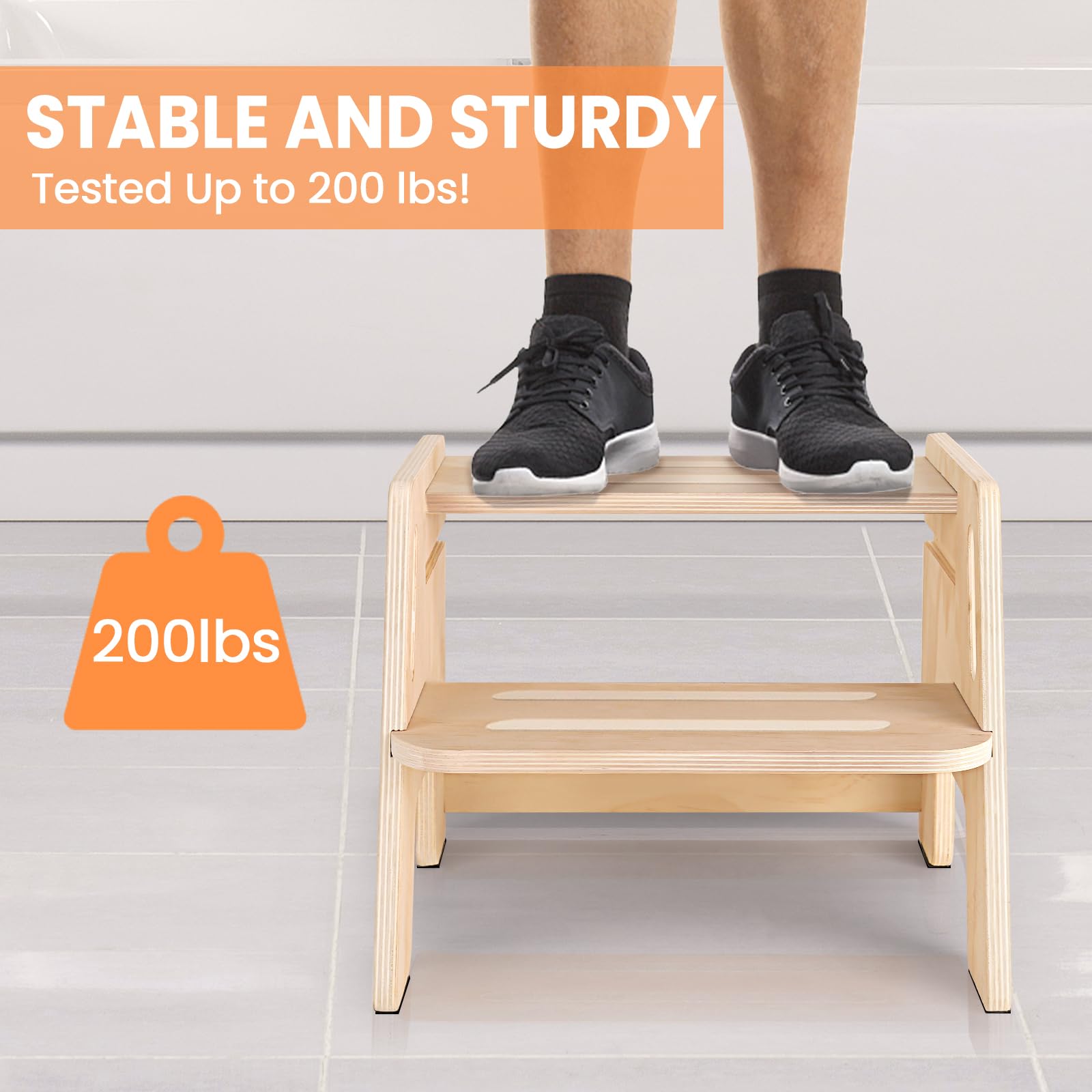 Woodure stool with stain-resistant surface for easy cleaning.