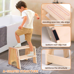 Woodure toddler step stool with side handles for safer climbing.