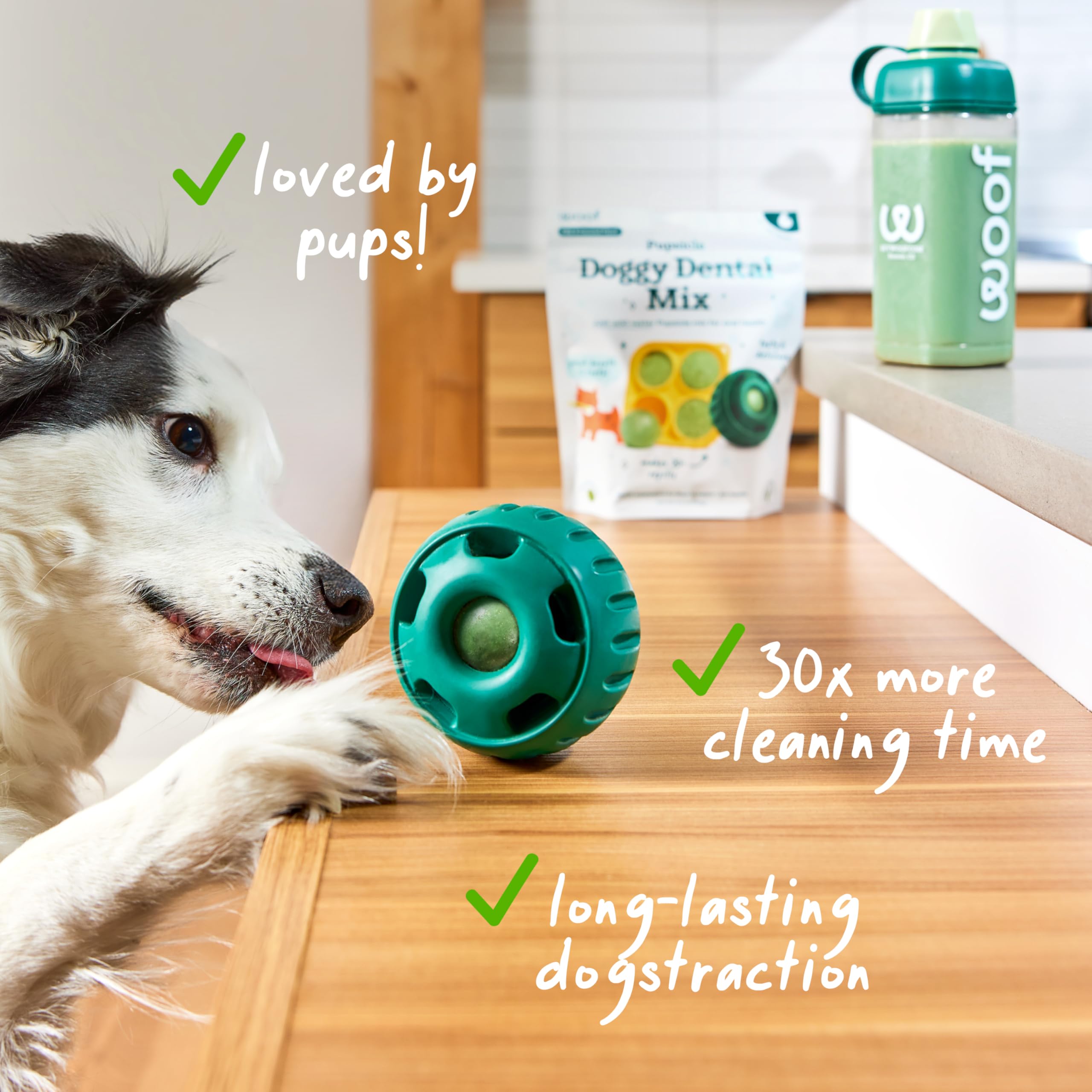 Woof Doggy Dental Pupsicle Label Closeup emphasizes the Oratech blend for balanced care.