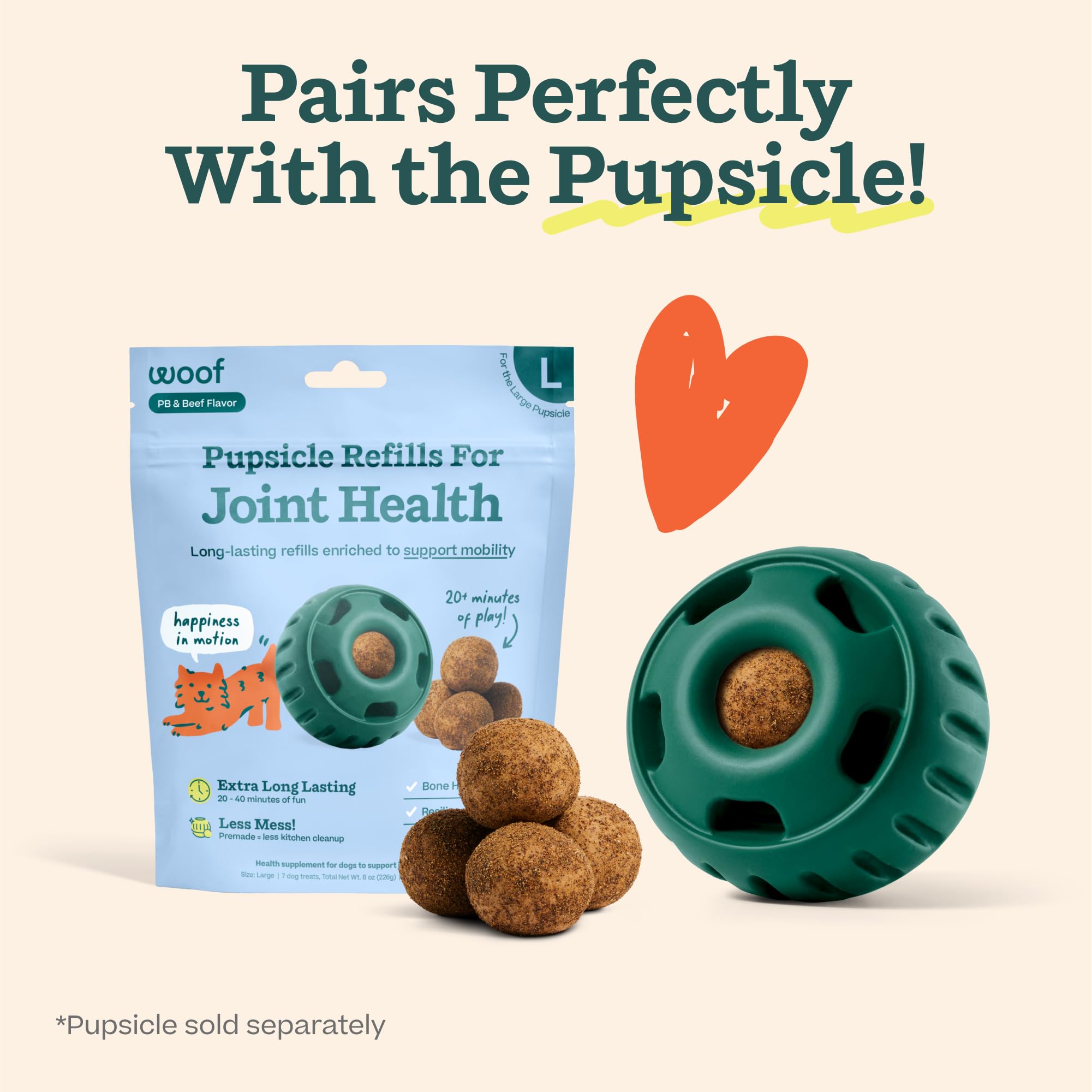 WOOF Hip & Joint Pupsicle Pops dog on an outdoor adventure with the toy.