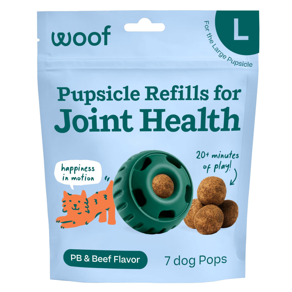 WOOF Hip & Joint Pupsicle Pops packaging for easy storage and on-the-go joint support.