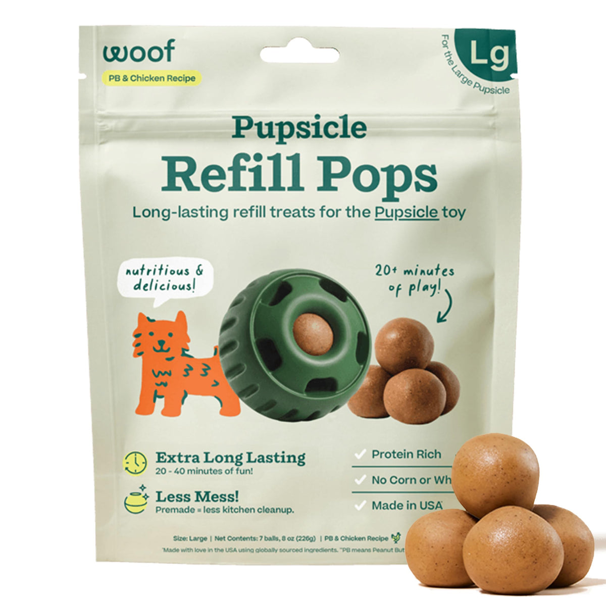 WOOF Pupsicle Chicken Refill Pops packaging on shelf, ready for everyday dog chews.