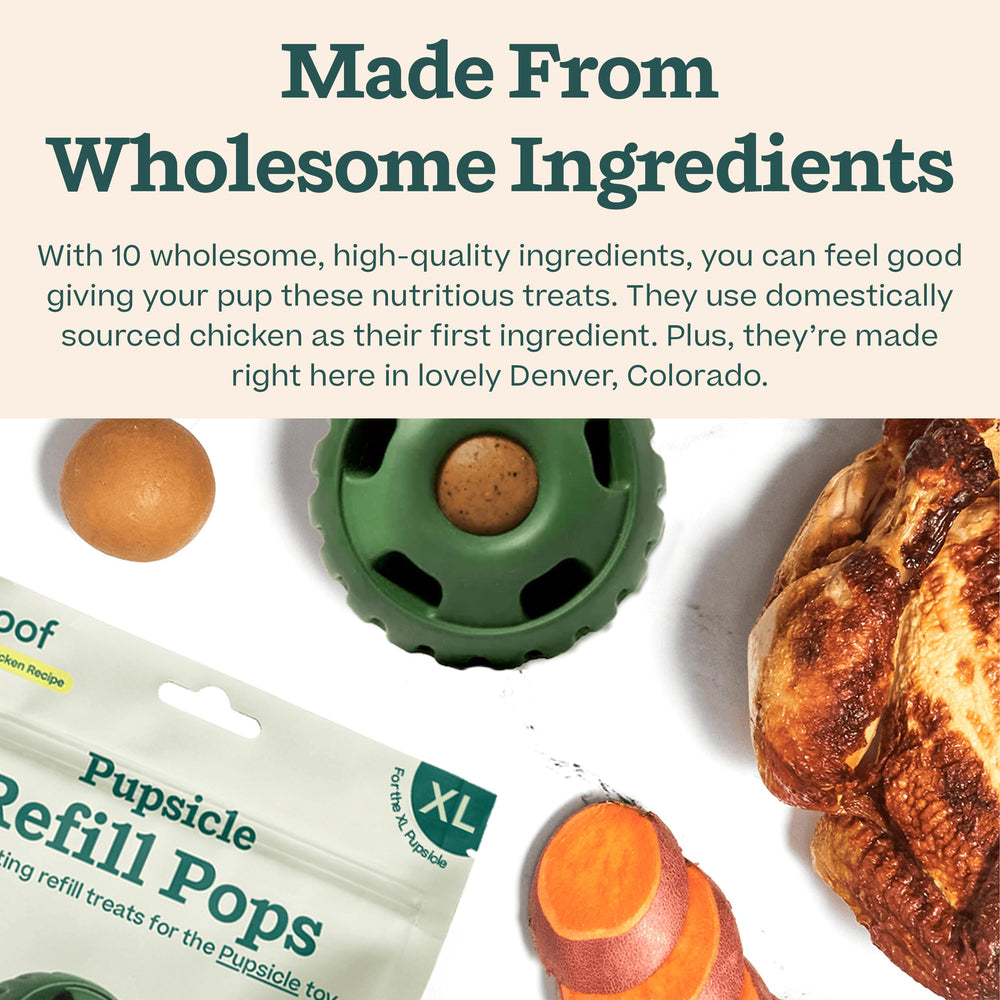 WOOF Pupsicle Refills ingredients label highlights wholesome components.