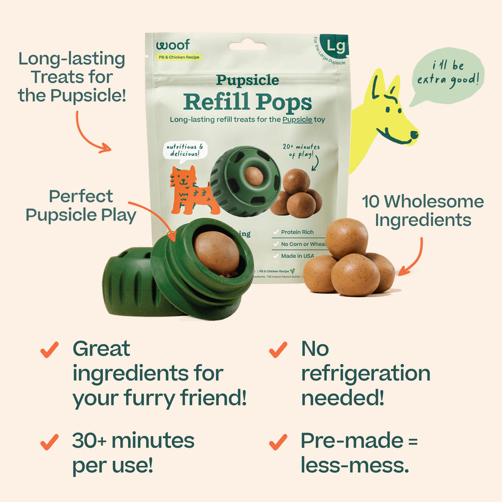 Close-up of ingredients showing chicken plasma and peanut butter in the Pupsicle Refill Pops.