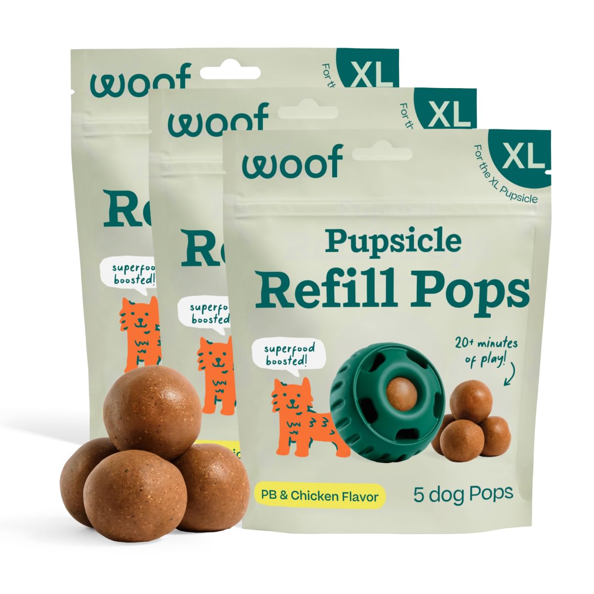 WOOF Pupsicle Refills 5 pack on shelf for convenient long lasting dog treats.