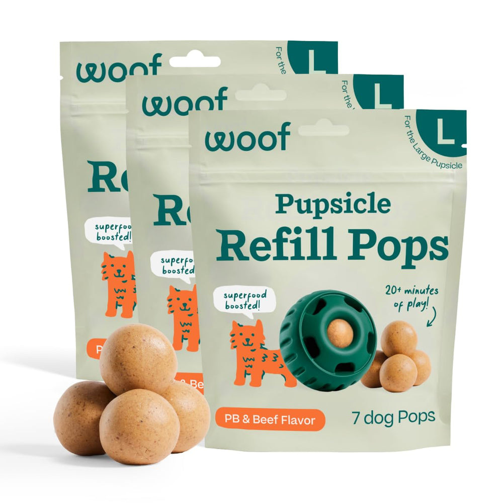 WOOF Pupsicle Refill Pops packaging ready for adventures.