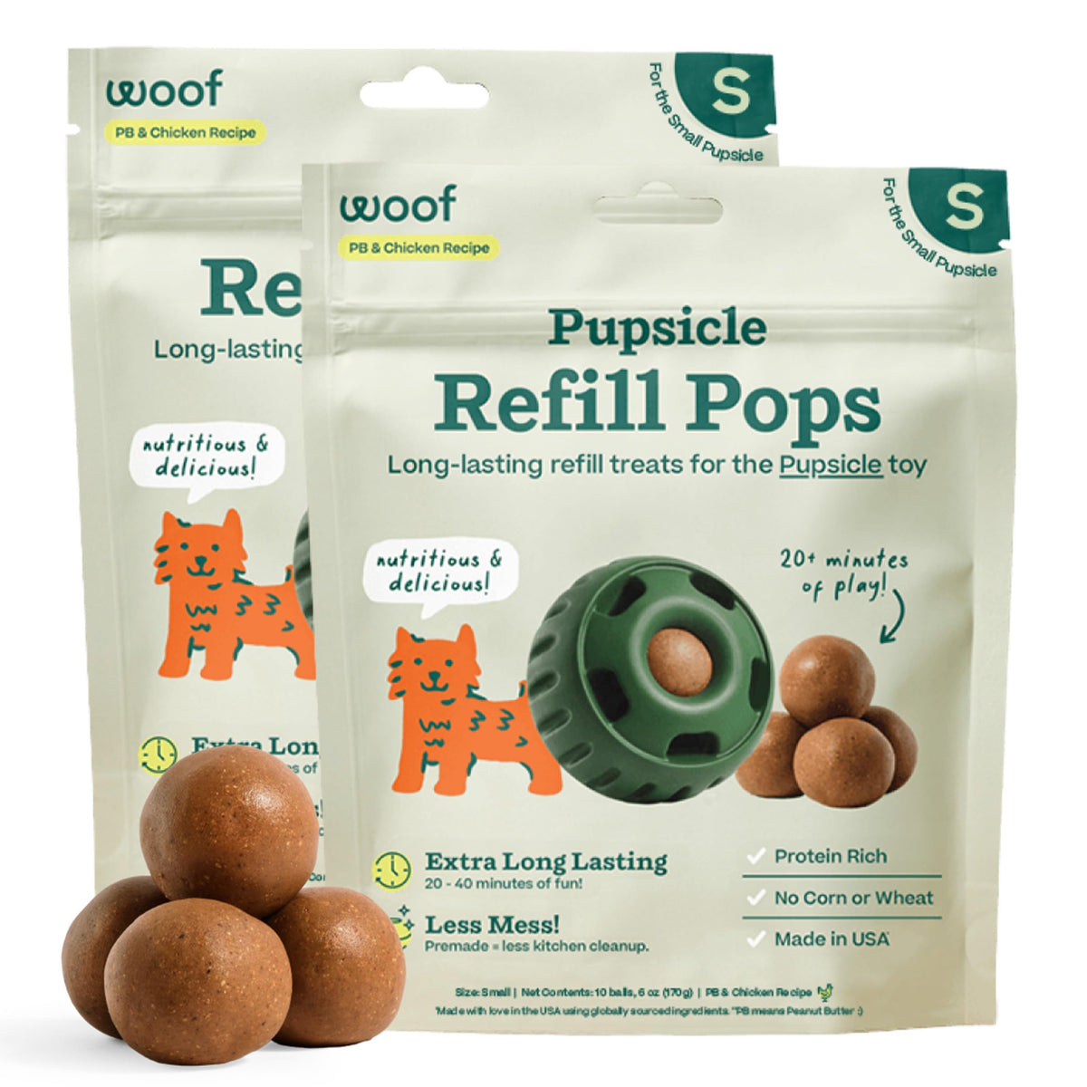 WOOF Pupsicle Refill Pops ready to go for on-the-go playtime.
