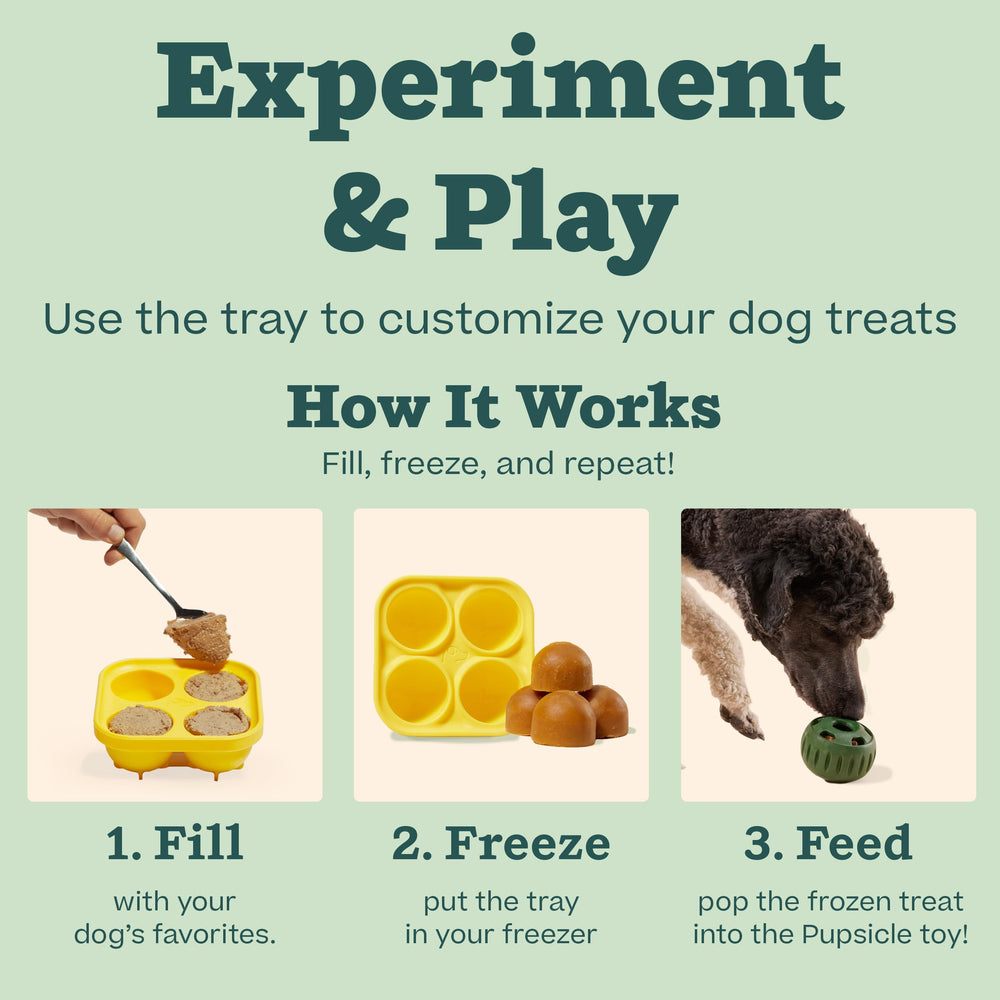 WOOF Pupsicle silicone-treat-mold emphasizes safe food-grade material for favorite snacks.