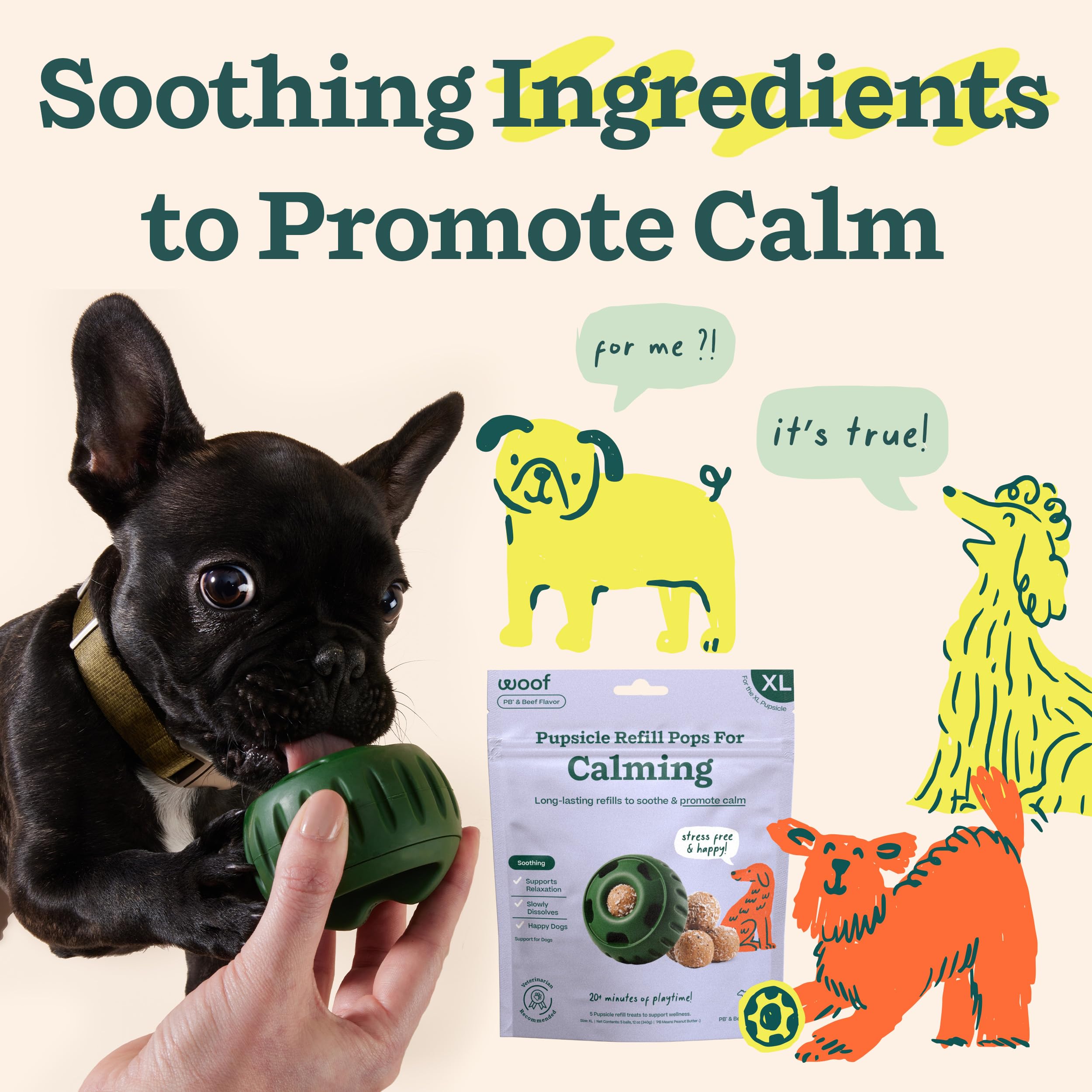 WOOF Pupsicle XL pops for large dogs during extended play sessions.