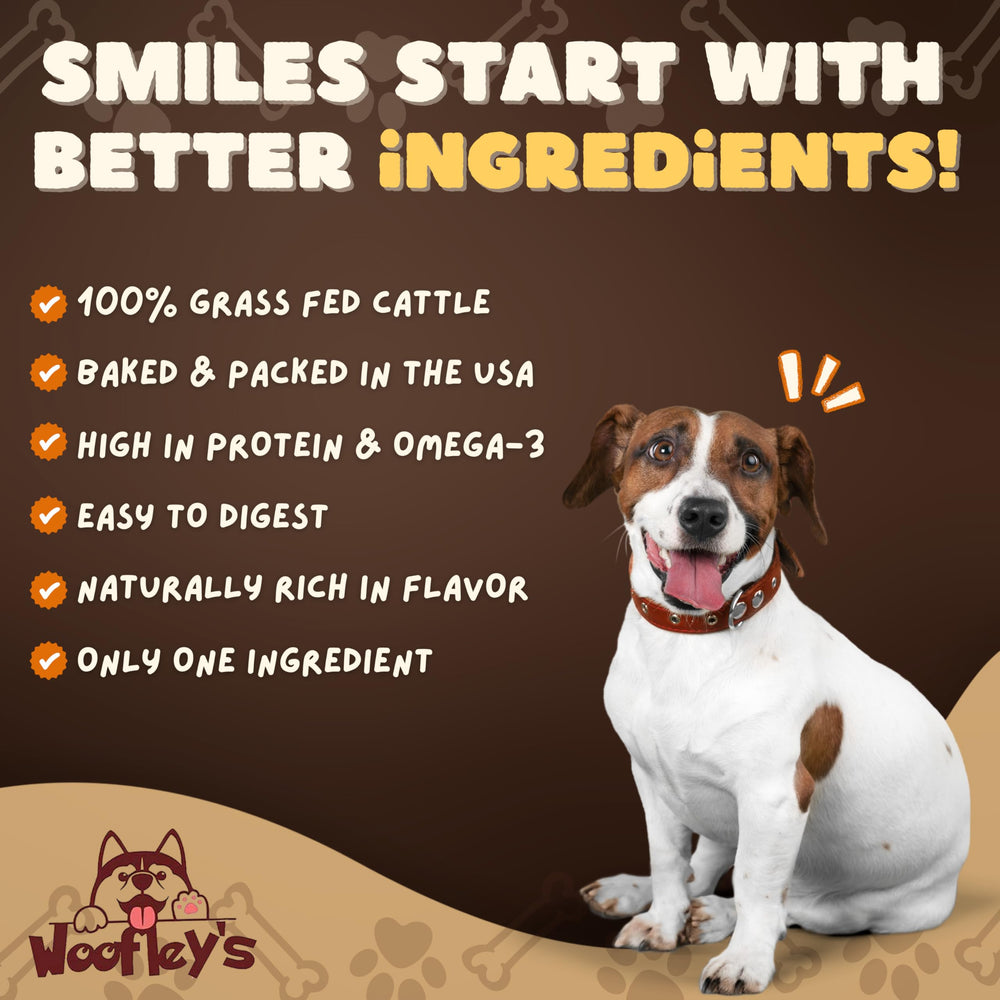 Woofley's bully sticks as a natural rawhide alternative.