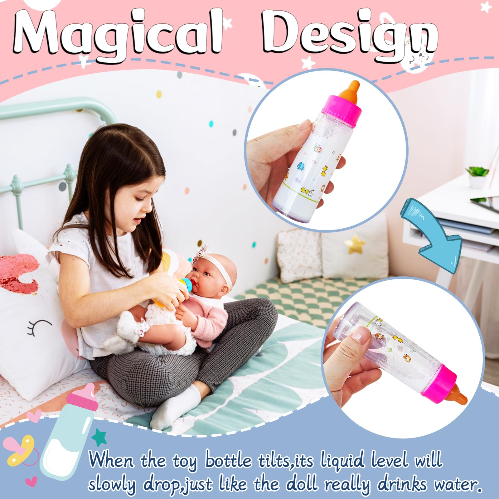 Woozettn pink storage bag to organize doll feeding accessories.
