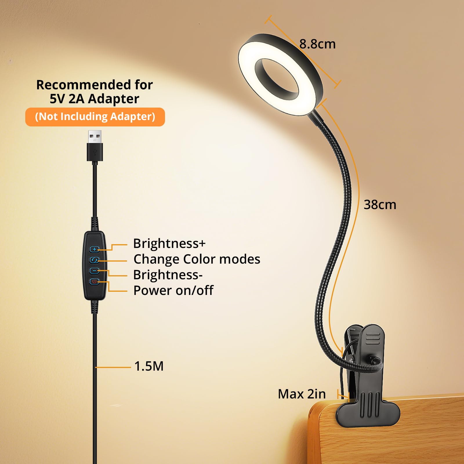Woputne clip light shows 3 modes and 10 levels.
