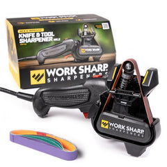 Work Sharp Mk2 knife sharpener on a bench showing precise edge care