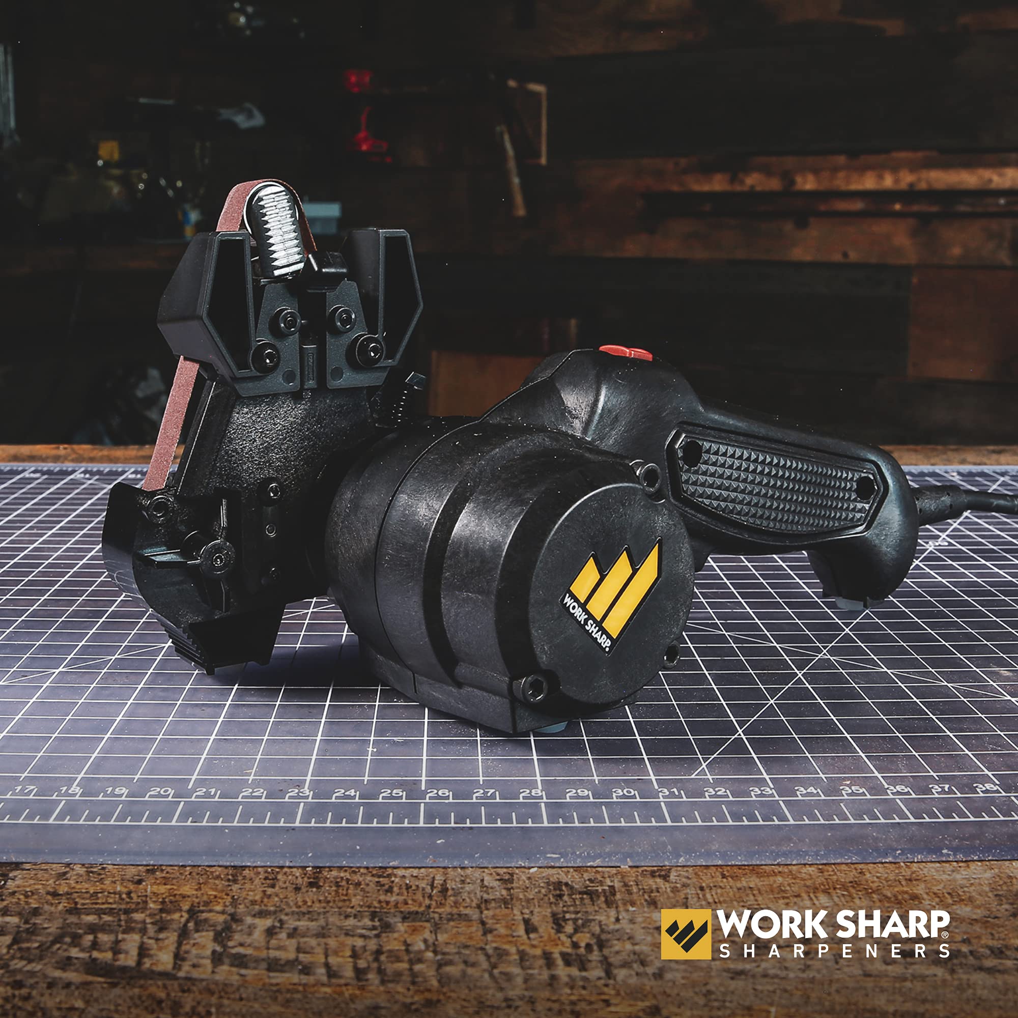 Work Sharp Mk2 tool sharpener in action sharpening rugged tools