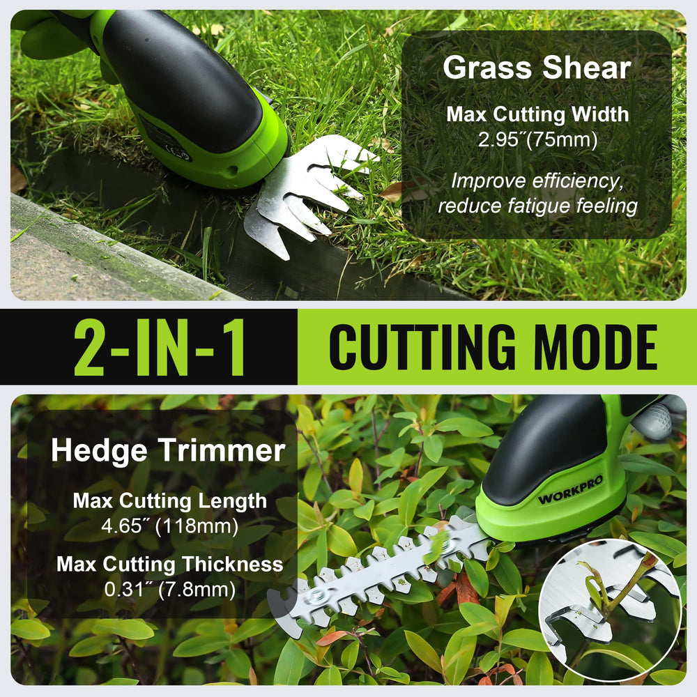 WORKPRO 2-in-1 hedge trimmer switch for quick mode change