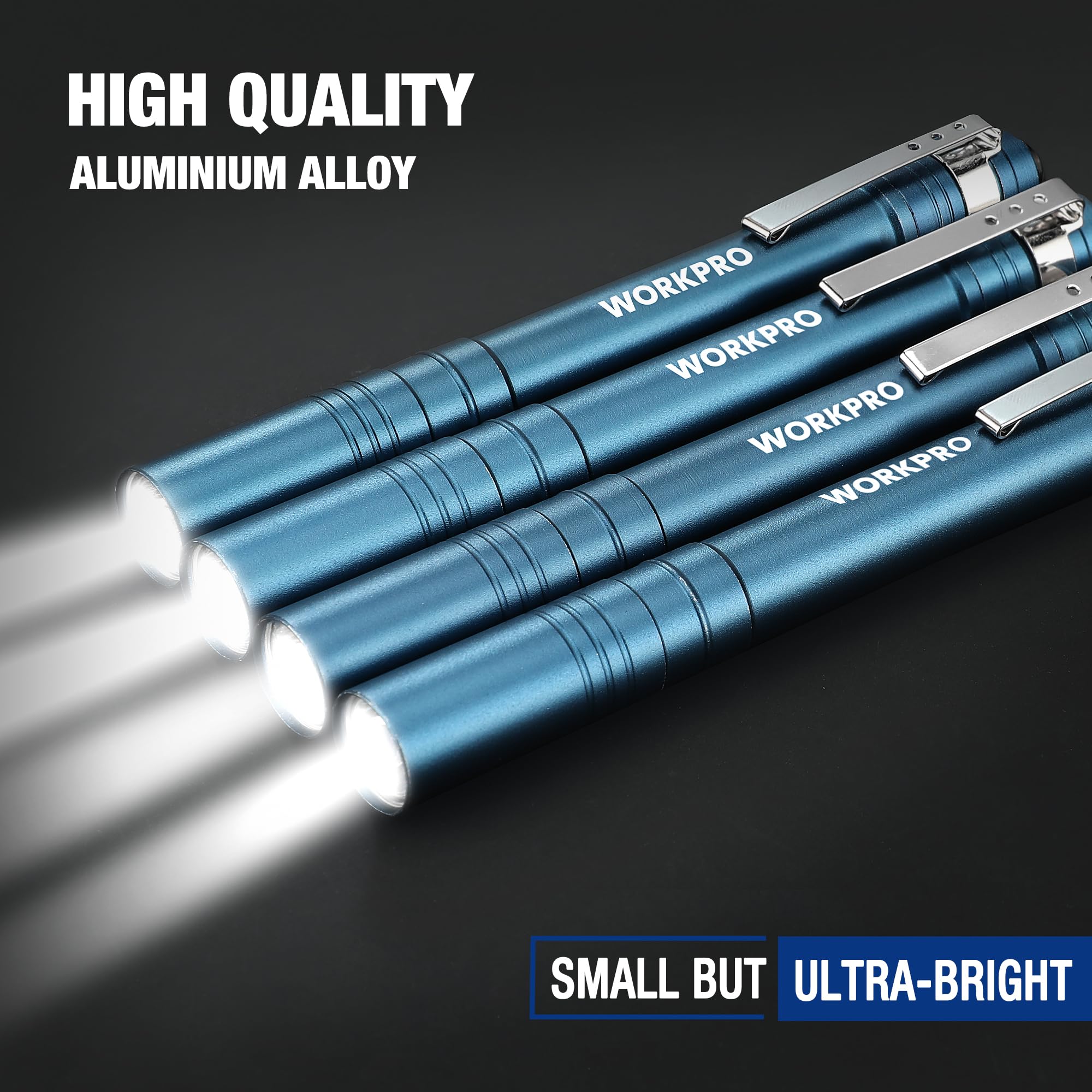 WORKPRO 4-pack of LED pen lights for convenient multi-use kits.