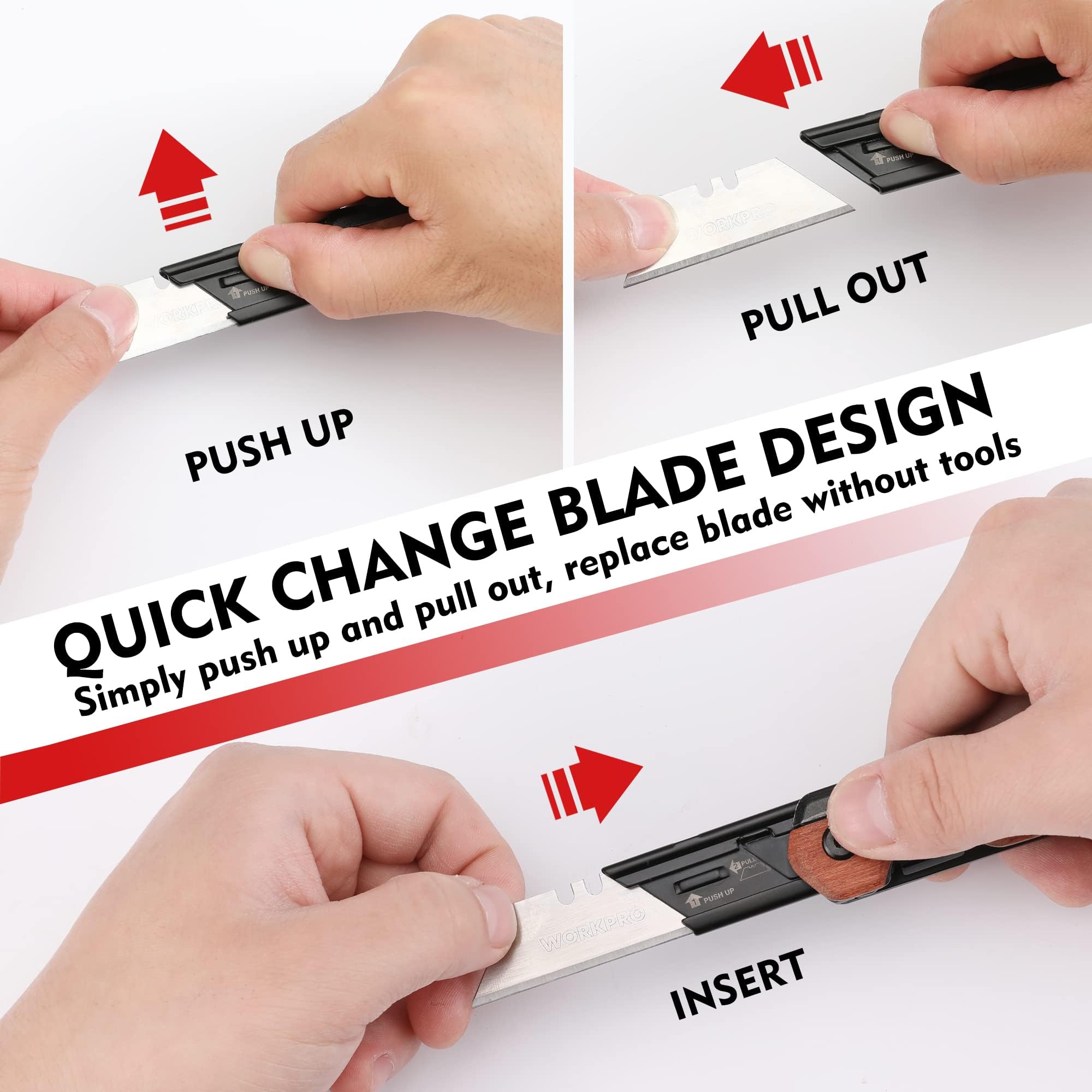 WORKPRO belt clip keeps the knife within reach.