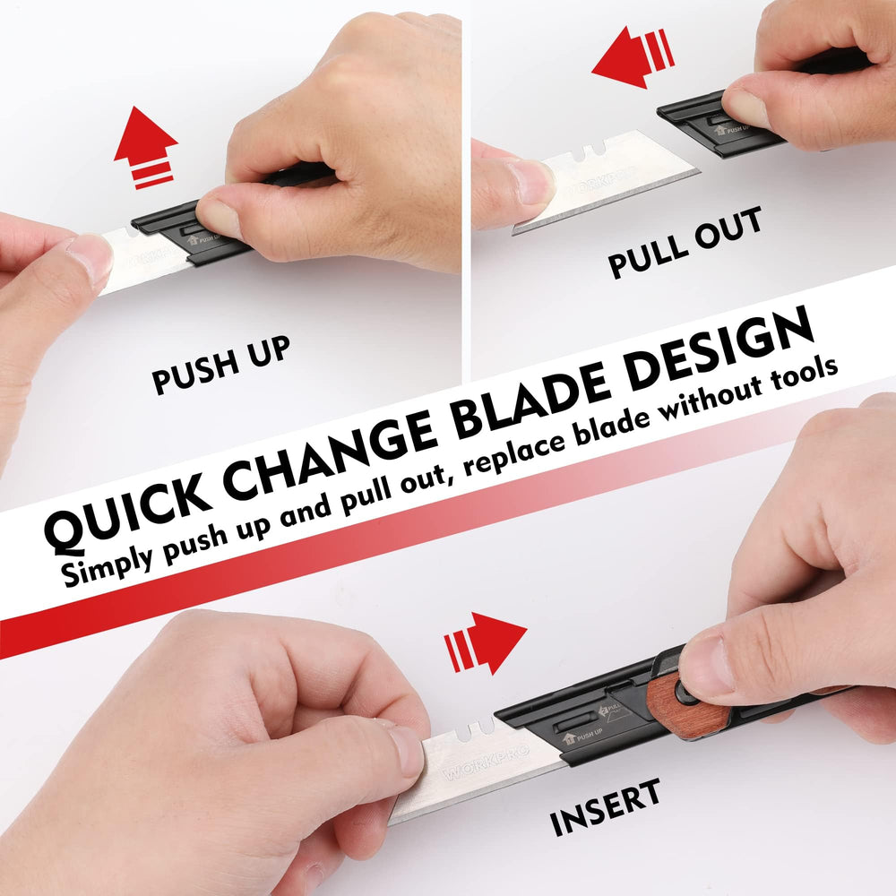WORKPRO belt clip keeps the knife within reach.