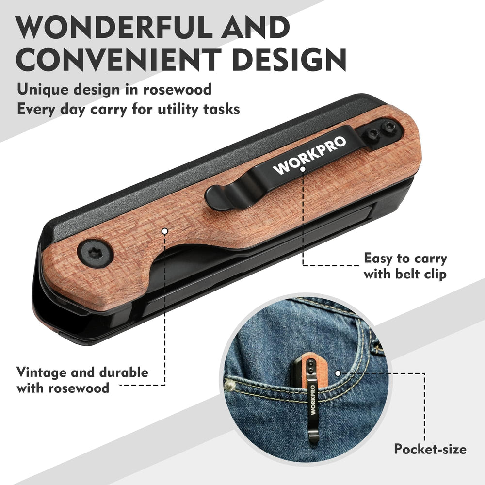 WORKPRO box cutter design for cardboard and packages.