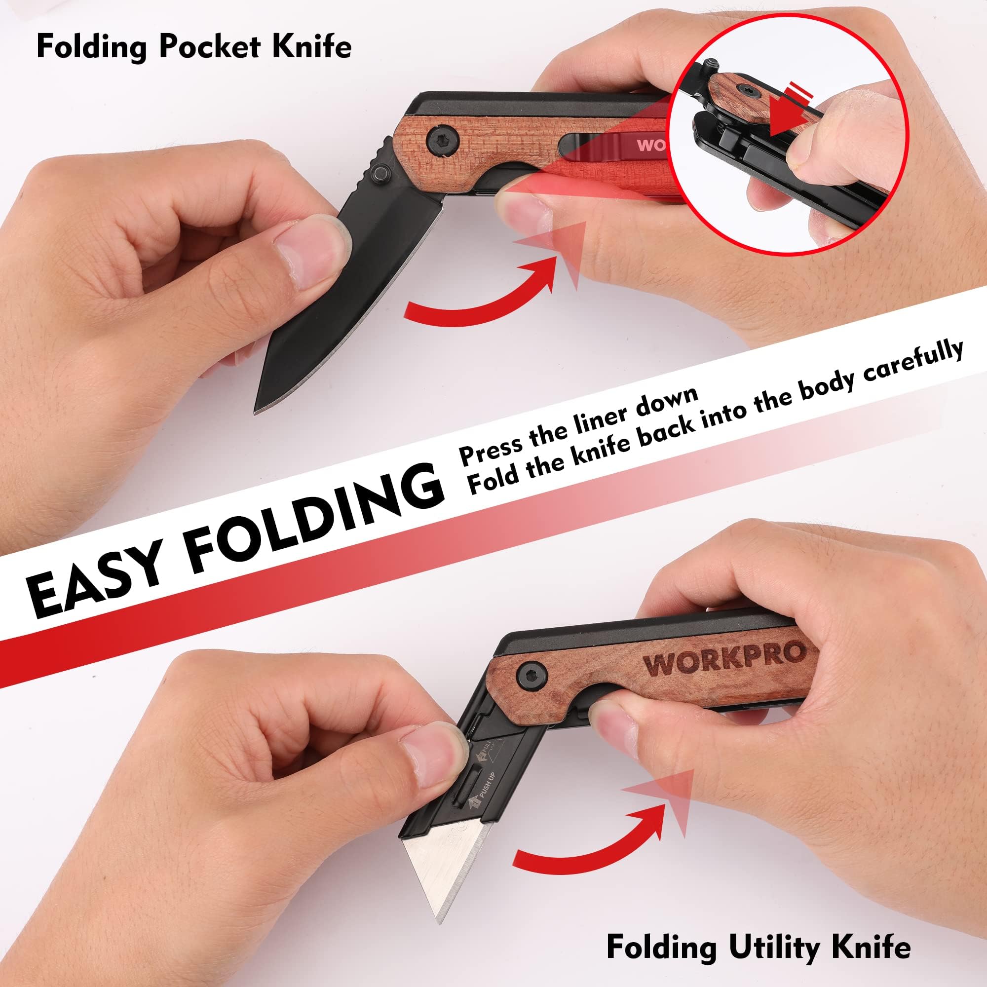 WORKPRO compact folding knife fits in pocket easily.